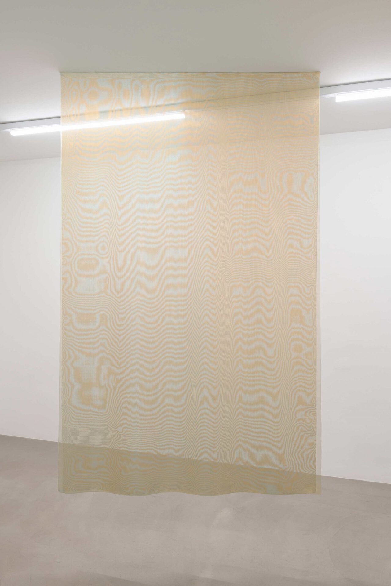 Nadia Guerroui, Friction in Plain Sight VI, 2021, ambient light and air stream, two layers of double tone polyester (165 x 260 cm), dimensions variable.