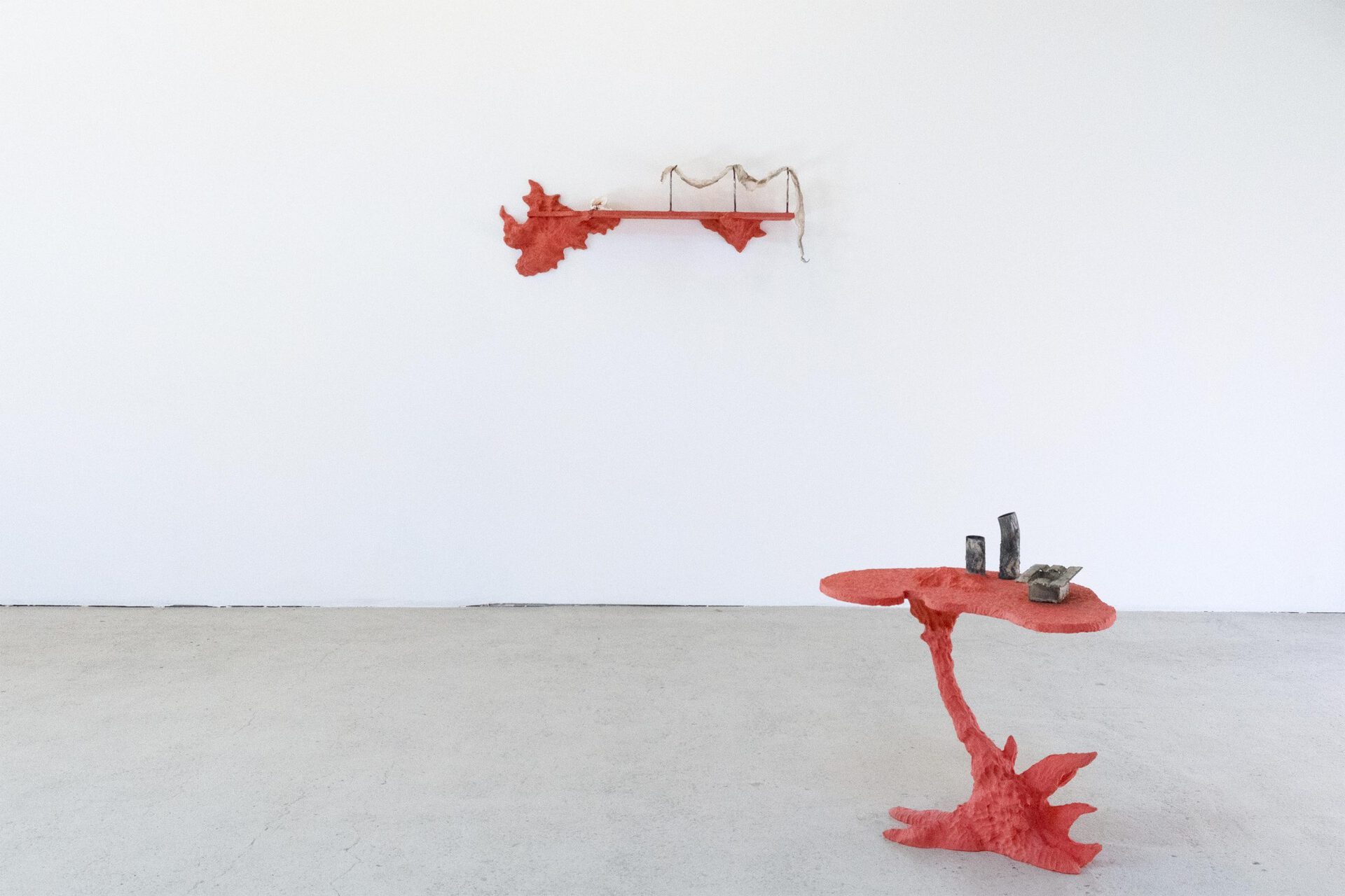Cédric Esturillo, Bloody Table(3), 2021 variable dimensions, wood, steel.