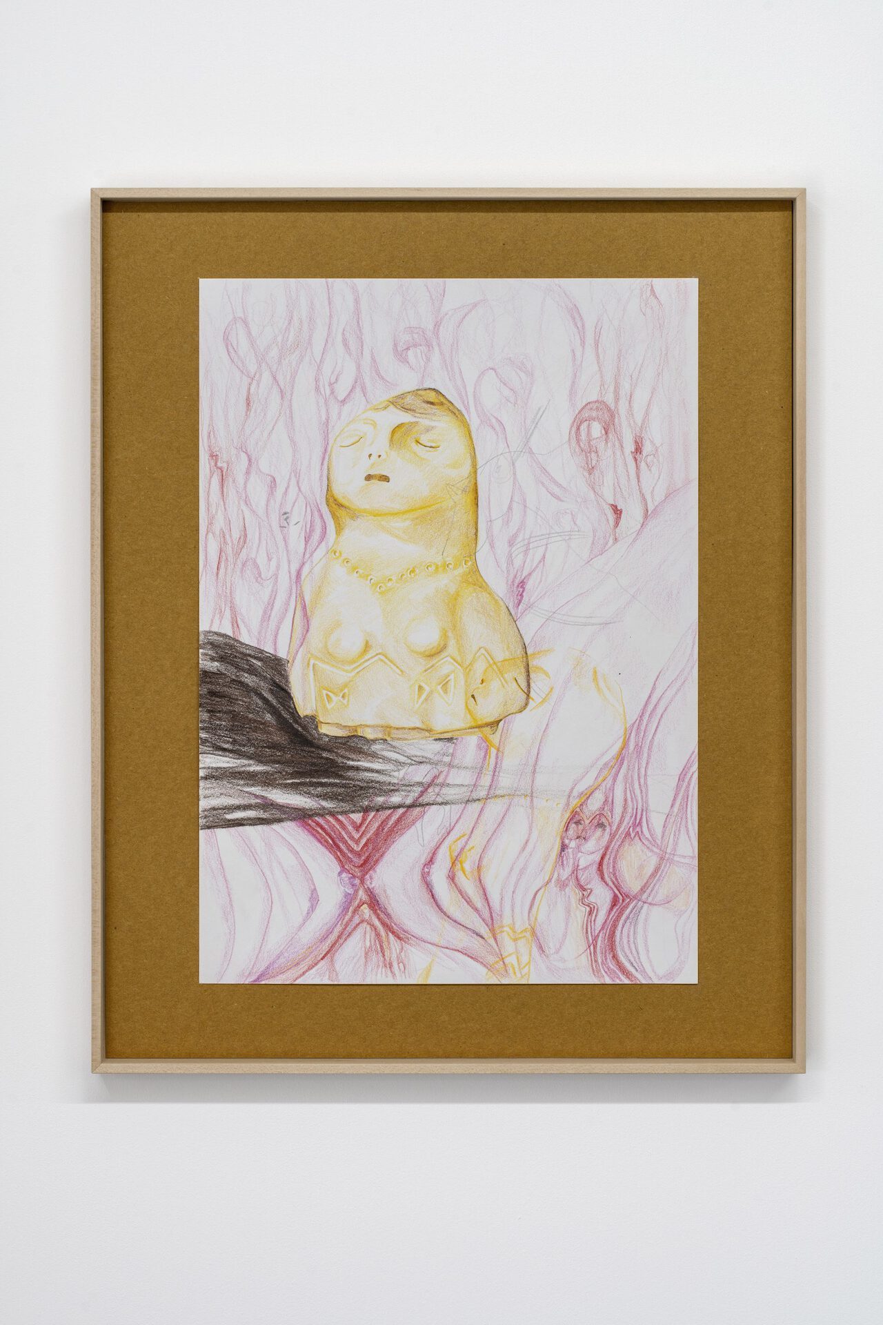 Laura Franzmann, Source of Milk and Vital Forces (Gimbutas Dream), 2021, coloured pencil on paper, natural cardboard, wood Photo: Helge Mundt