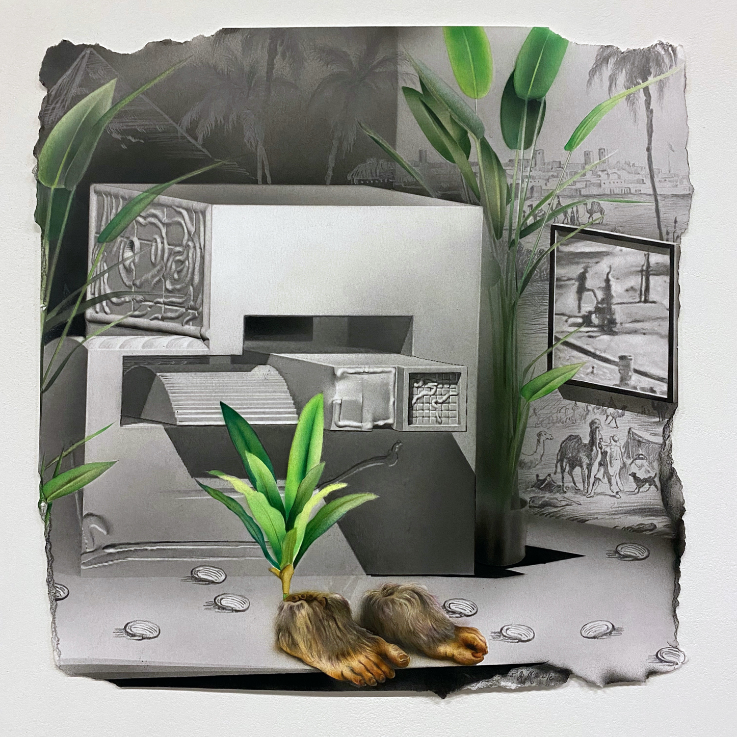 ROBERT MCNALLY Ibn Al-Haytham invents the camera obscurer, 2021 graphite/acrylic/colored pencil on paper 27 x 27 cm Courtesy KOENIG2 by_ robbygreif, Vienna and the artist