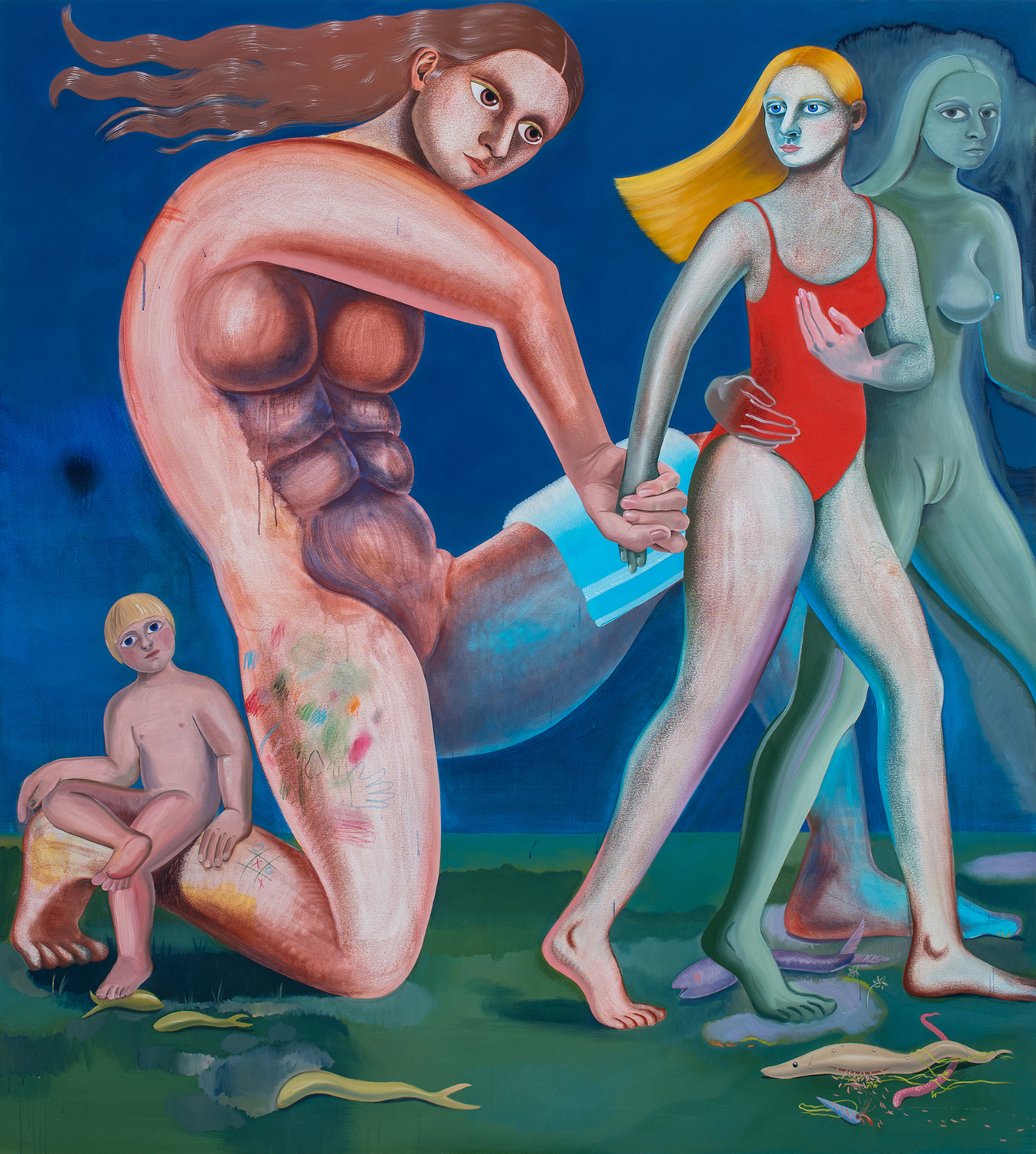 Sara Anstis, Red Swimsuit, 2021, acrylic and oil on canvas, 78.5 x 71 in.