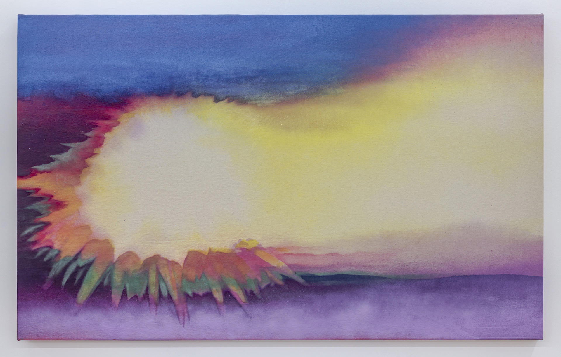 Mark Dudiak; “Colour Rhodo #2”; 2021; Acrylic paint, pigment, casein, on raw canvas; 33.25" X 53.75”