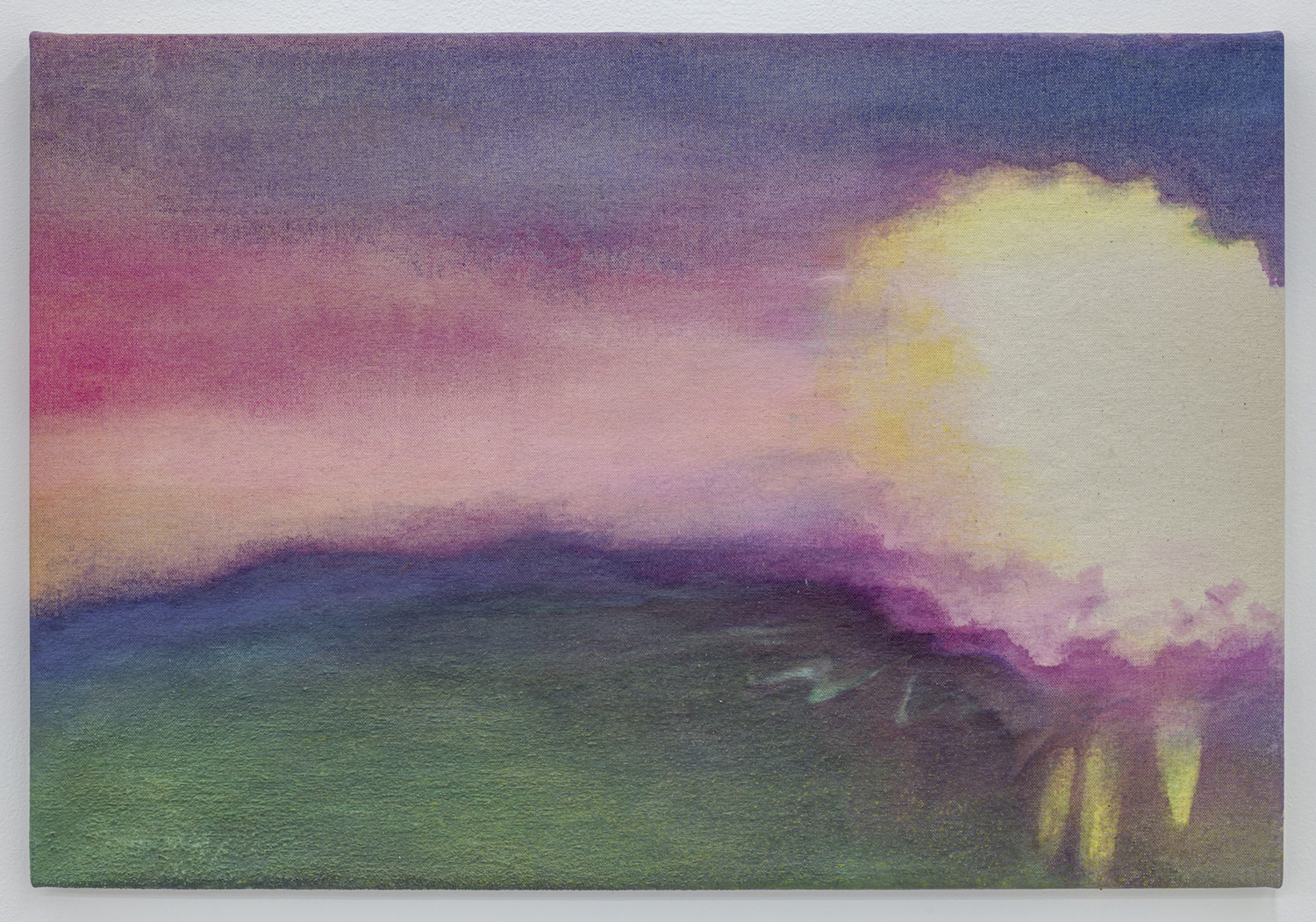 Mark Dudiak; "Colour Rhodo #1”; 2021; Acrylic paint, pigment, casein, on raw canvas; 26.5” x 18”