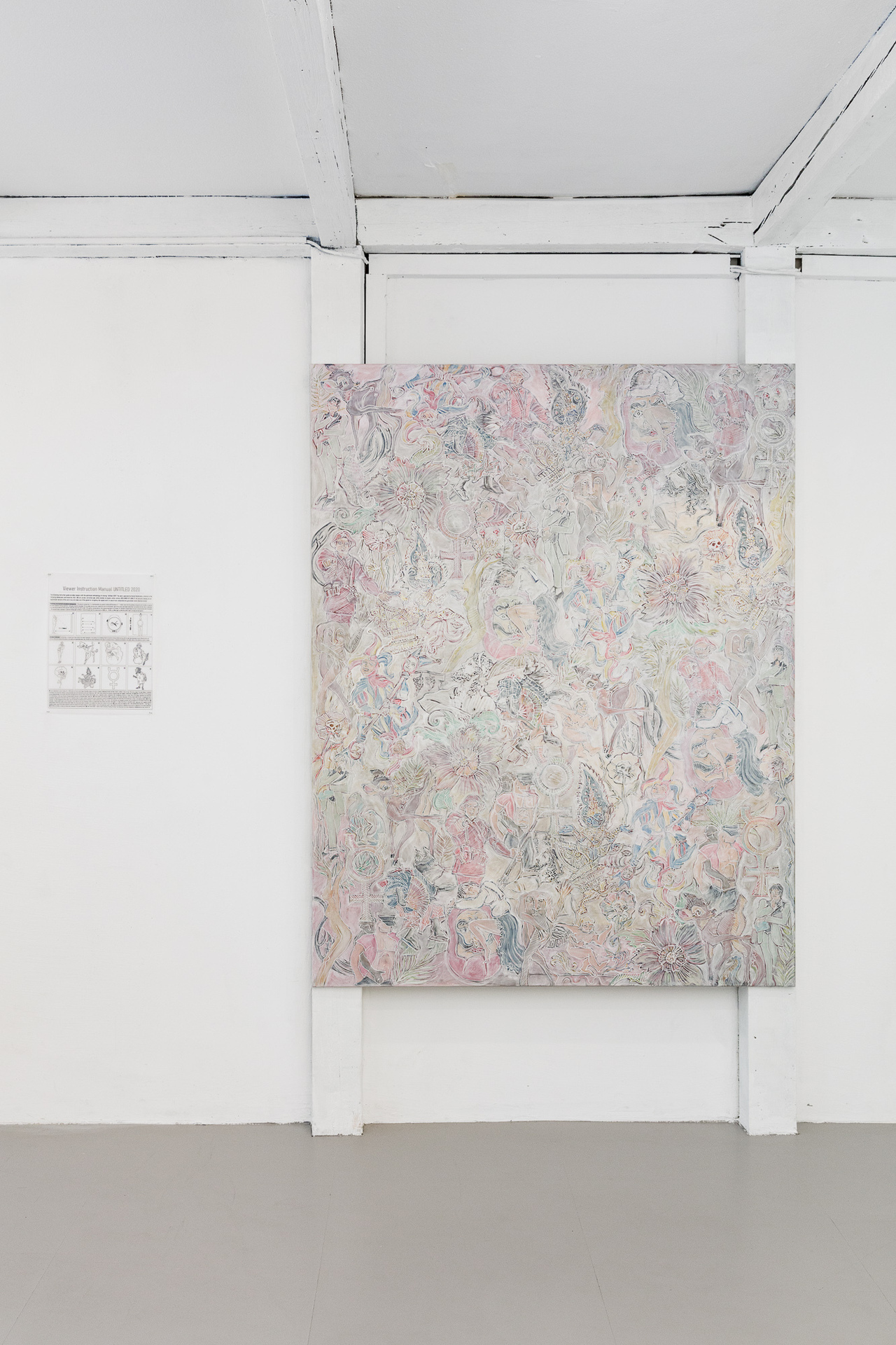 07. Daniel Moldoveanu, Untitled, 2020, Acrylic, correction pen and white marker on canvas, print on transparent paper,180 x 140 cm/ 46 x 31.5 cm