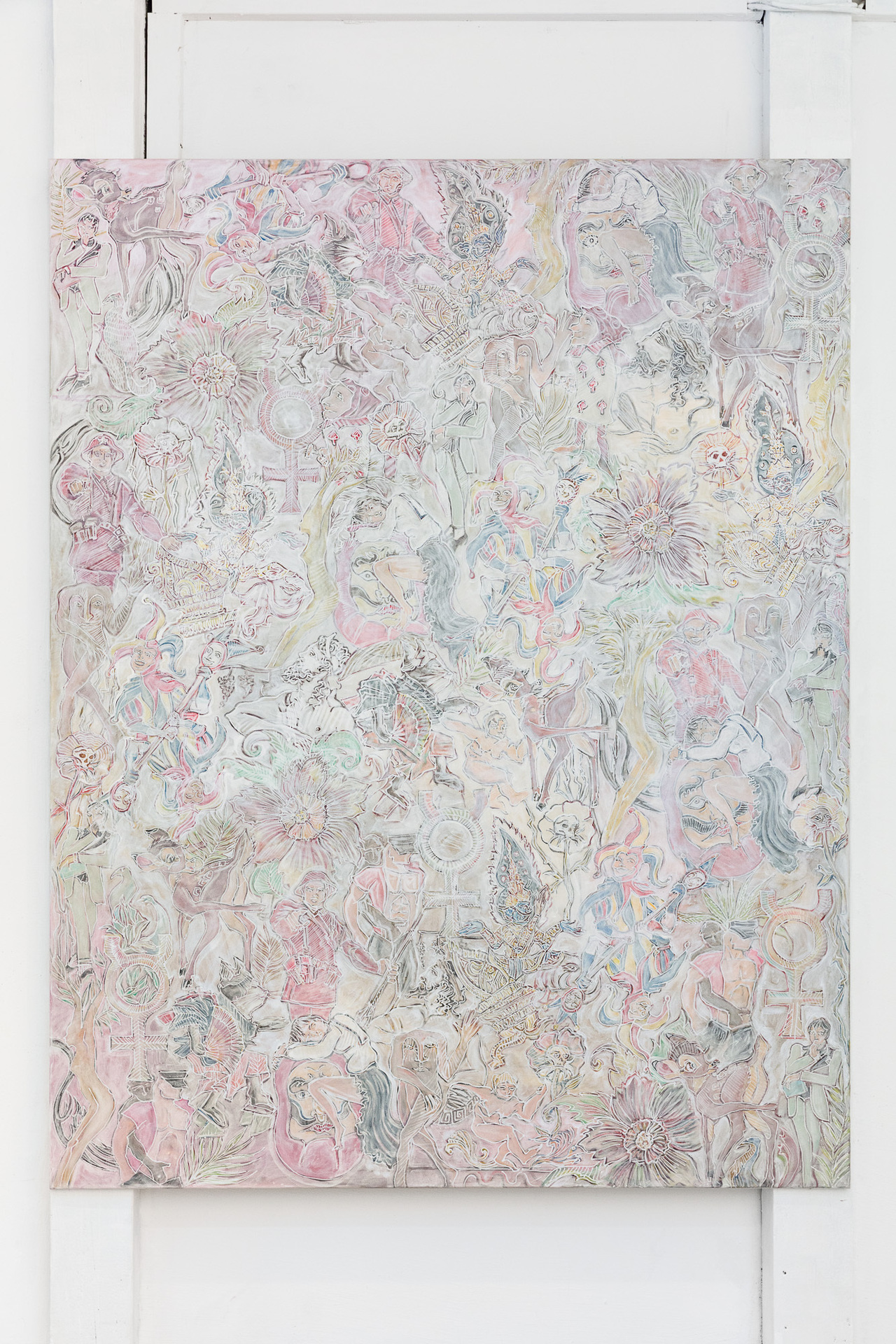 08. Daniel Moldoveanu, Untitled, 2020, Acrylic, correction pen and white marker on canvas, 180 x 140 cm