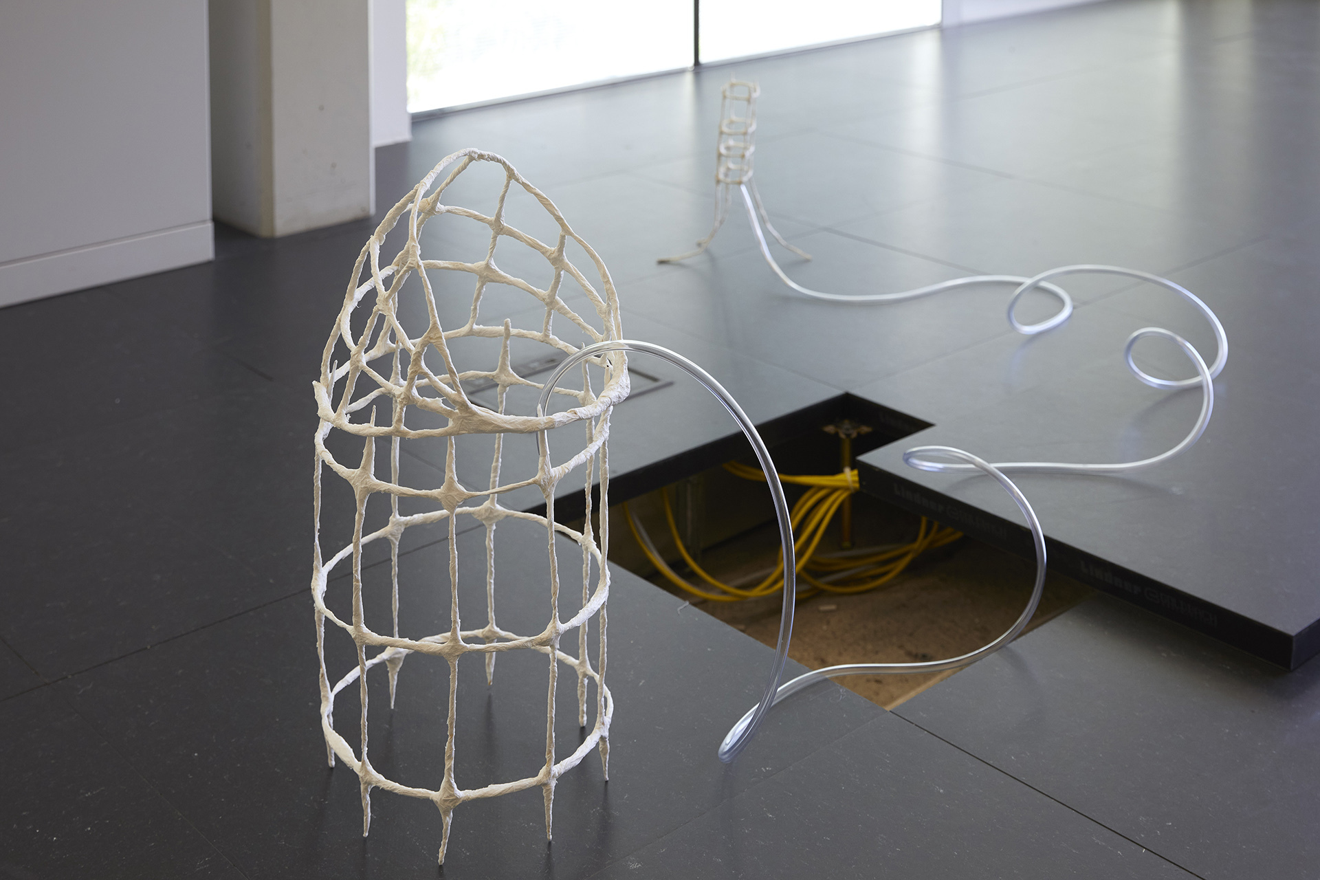 Anna Bochkova, Translation, 2020–2021, various dimensions, paper, wire, plastic hose, Kunstraum Lakeside, Klagenfurt | photo: Johannes Puch