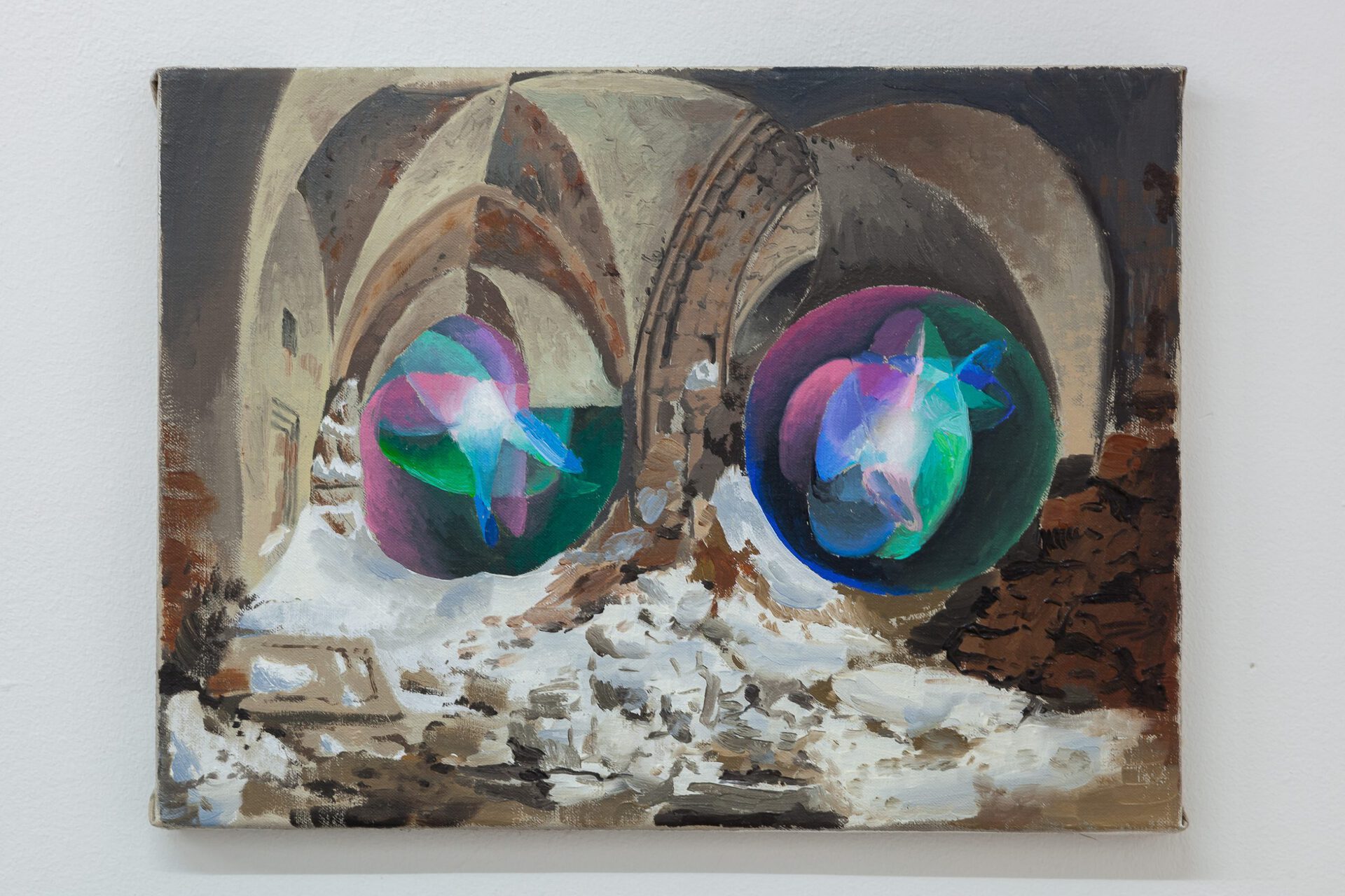 Two siris in a monastery, 30 x 40 cm, oil on canvas, 2021