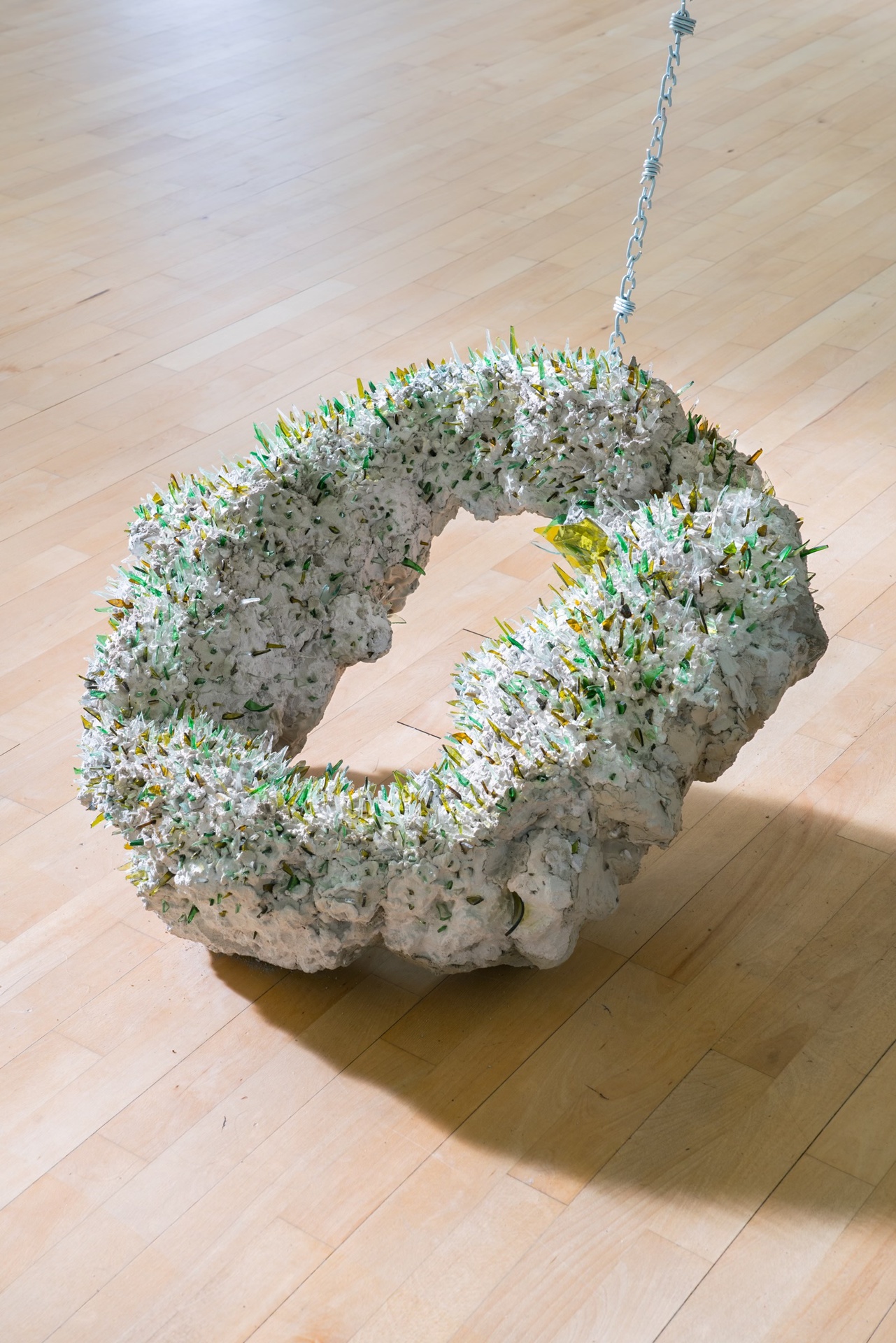 Jakob Francisco, Palm Trees, Oceans, Fresh Air, 2021, concrete, glass bottles, steel, construction foam
