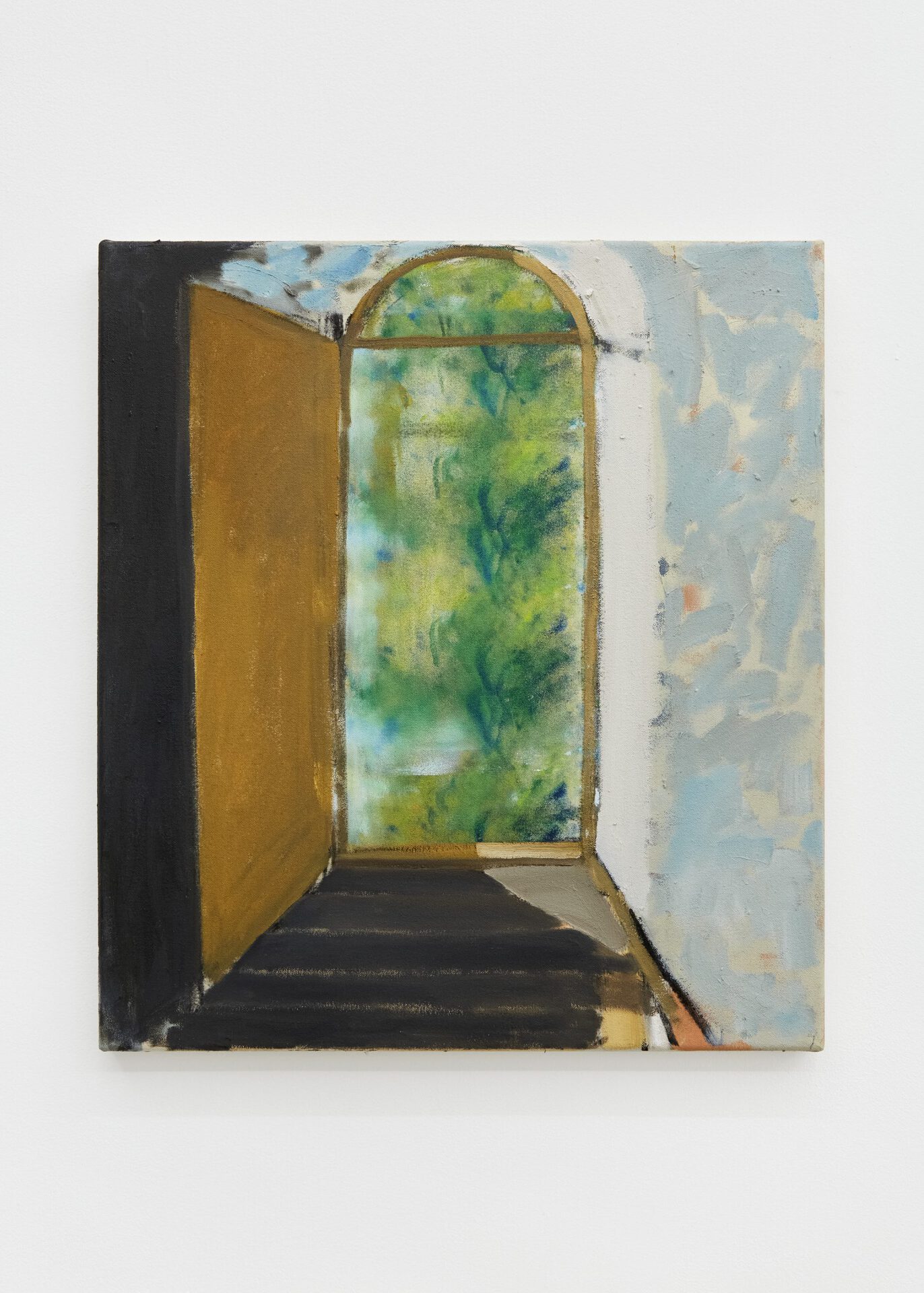 Joshua Armitage, Open door with foliage, 2021. Oil on canvas, 46 x 40 cm
