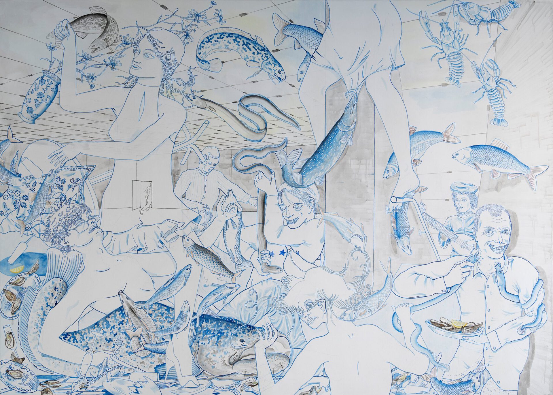 David Schiesser, "Finissage", 2021, watercolors on canvas, 250x180