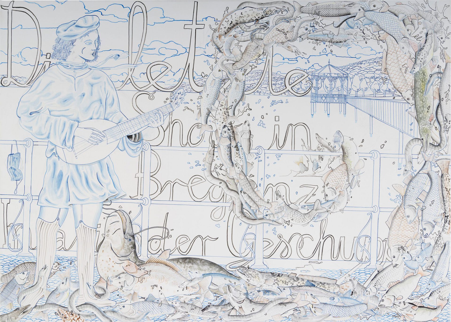 "Die letzte Show in Bregenz", 2021, watercolors on canvas, 250x180
