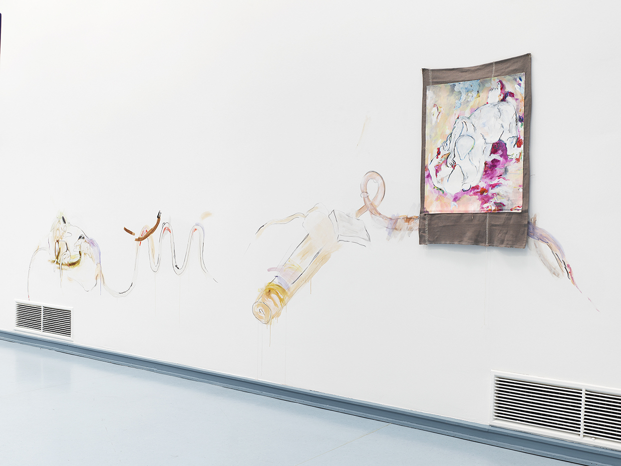 Ani Schulze, By Sun's Passionshape, acrylic paint on canvas, fabric, 86x57 cm, 2021