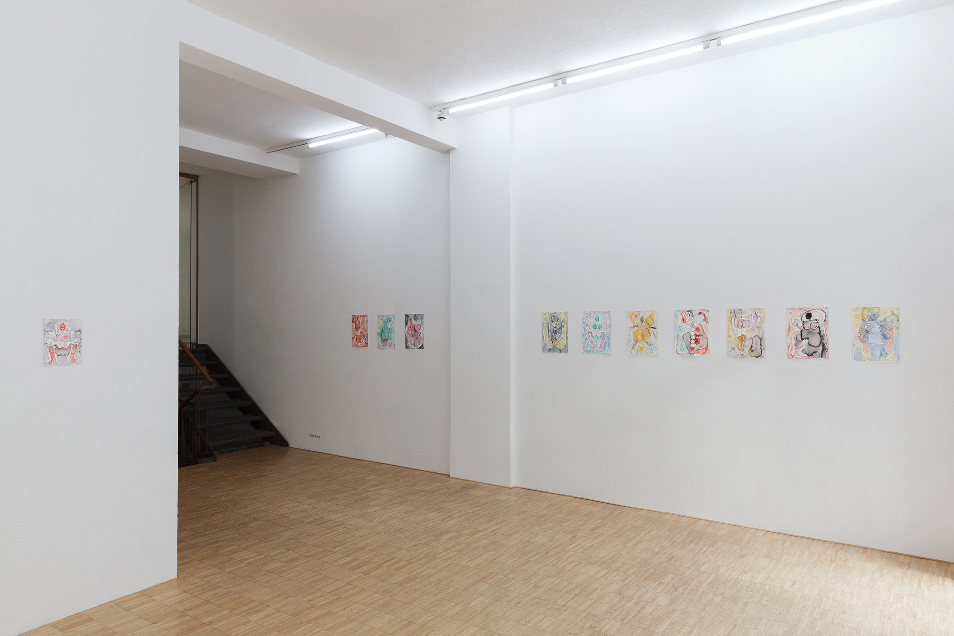 Exhibition view, Susie Green 'Susie's Party', 2021, selected watercolours on paper