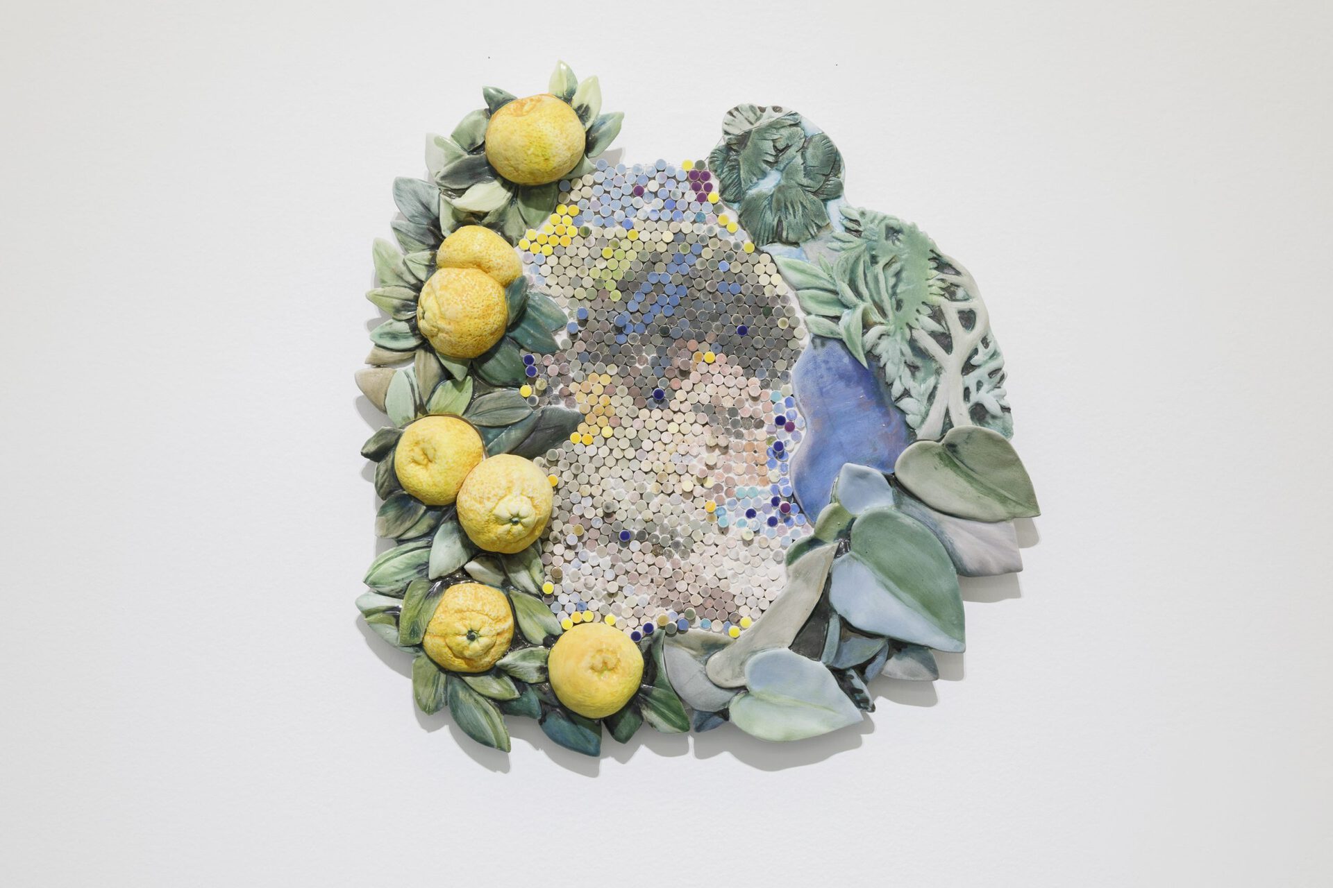 Nameless sea garden White clay, glaze, ceramic pigment, handmade ceramic mosaic; 45 x 40 x 5 cm 2021