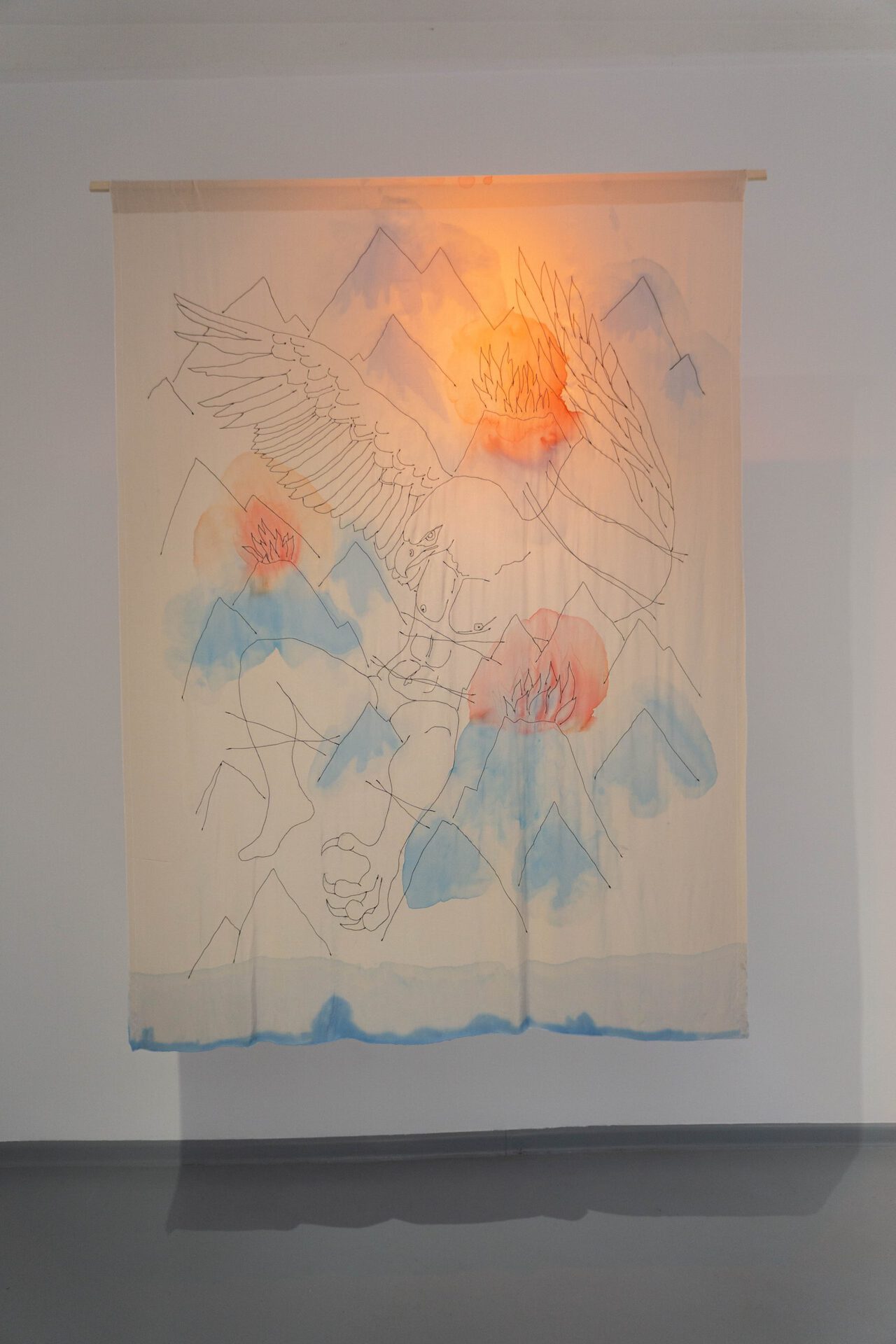 Amiran Embroidery &amp; ink on silk 200 x 140 cm 2021