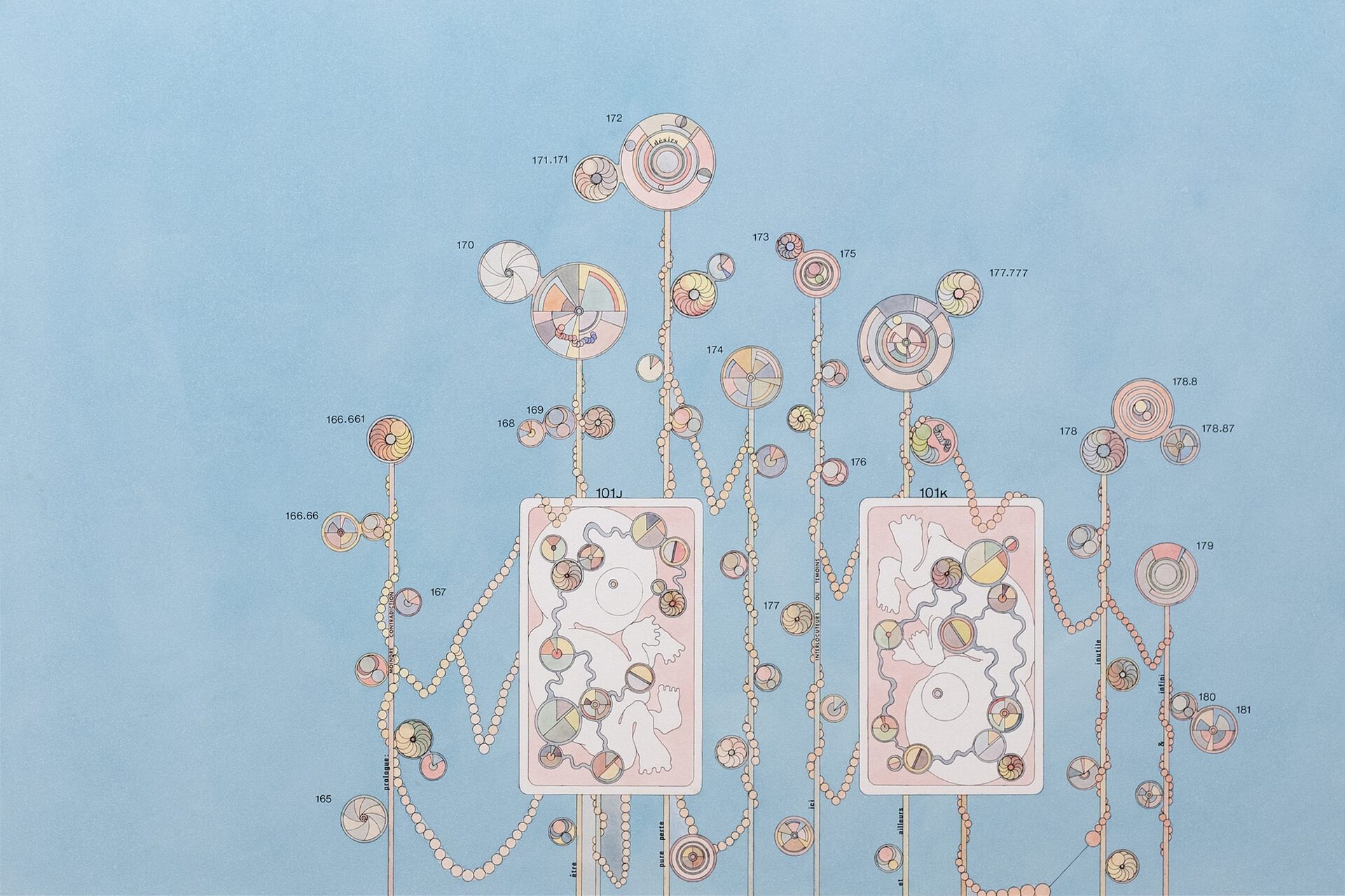 Alan Schmalz, être (moindre contradiction), 2021, watercolor, ink, oil and Letraset on paper, mounted on aluminium, 105 x 70 cm, Photo: Flavio Karrer, Courtesy: the artist, Sentiment, 2021