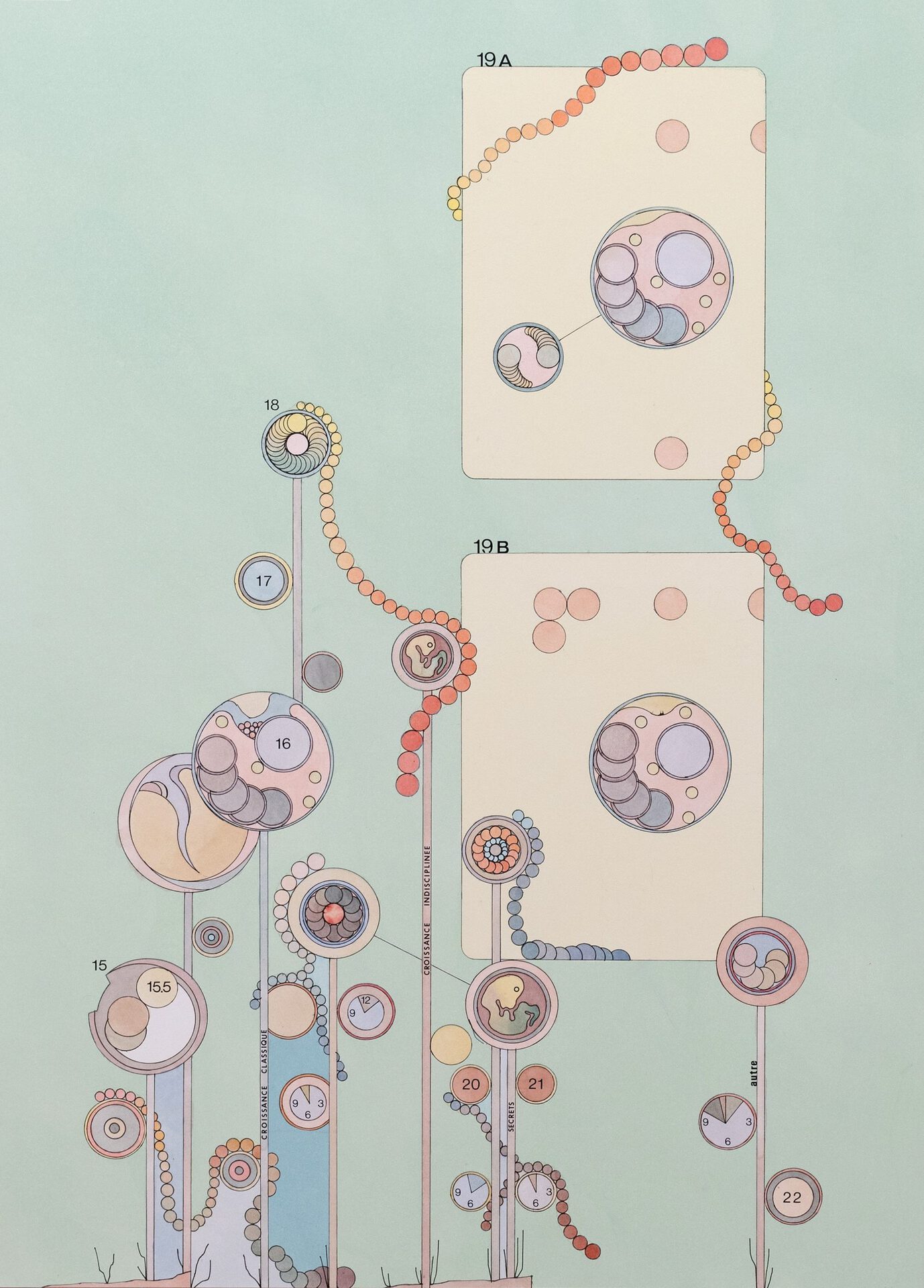 Alan Schmalz, indiscipline, 2021, watercolor, ink, oil and Letraset on paper, mounted on aluminium, 49,5 x 70 cm