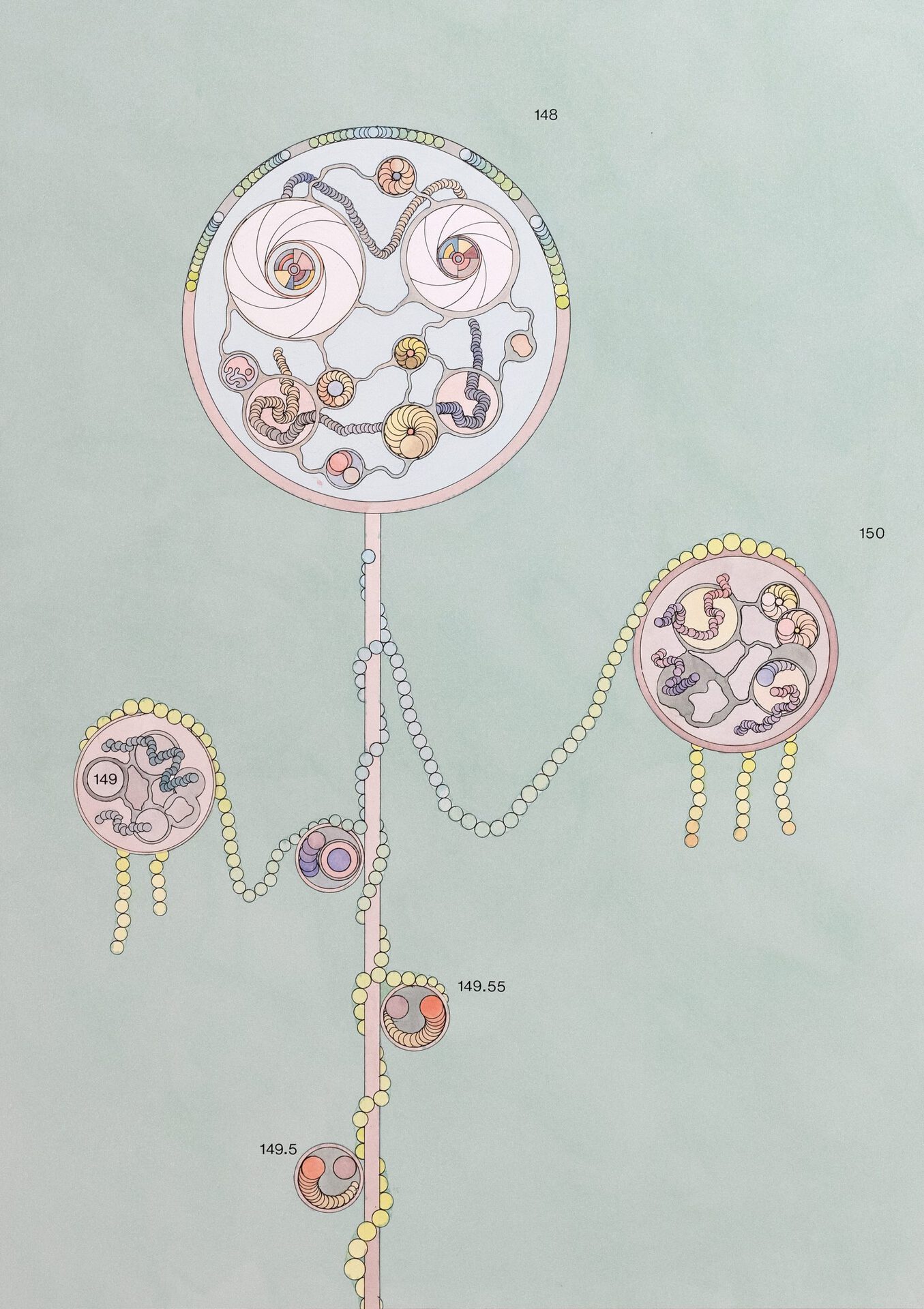 Alan Schmalz, perversion de l’espèce (humaine), 2021, watercolor, ink, oil and Letraset on paper mounted on aluminium, 49,5 x 70 cm
