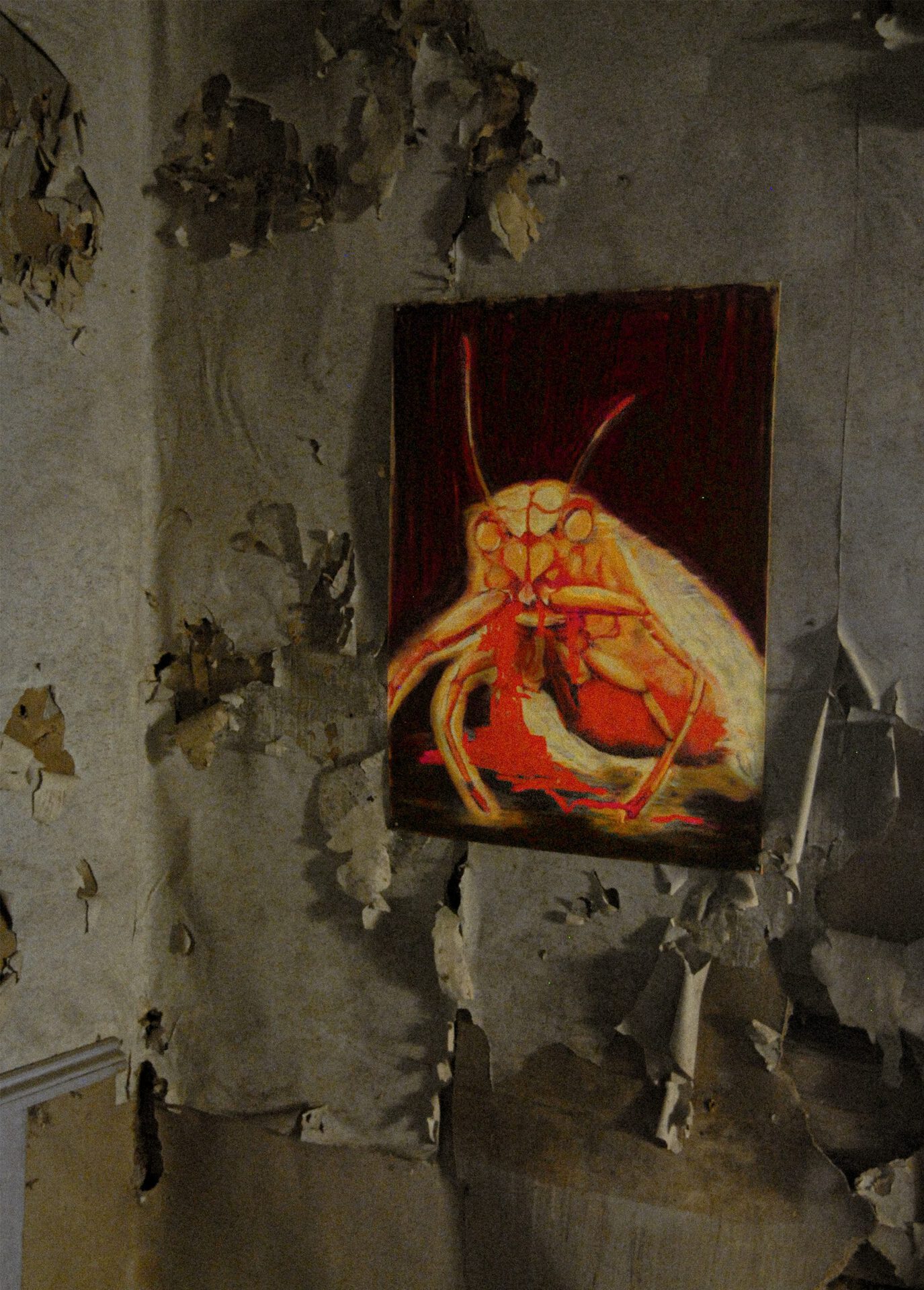 iida-simon, juice cleanse: aphalara itadori, the japanese knotweed psyllid, 2021, oil pastel
