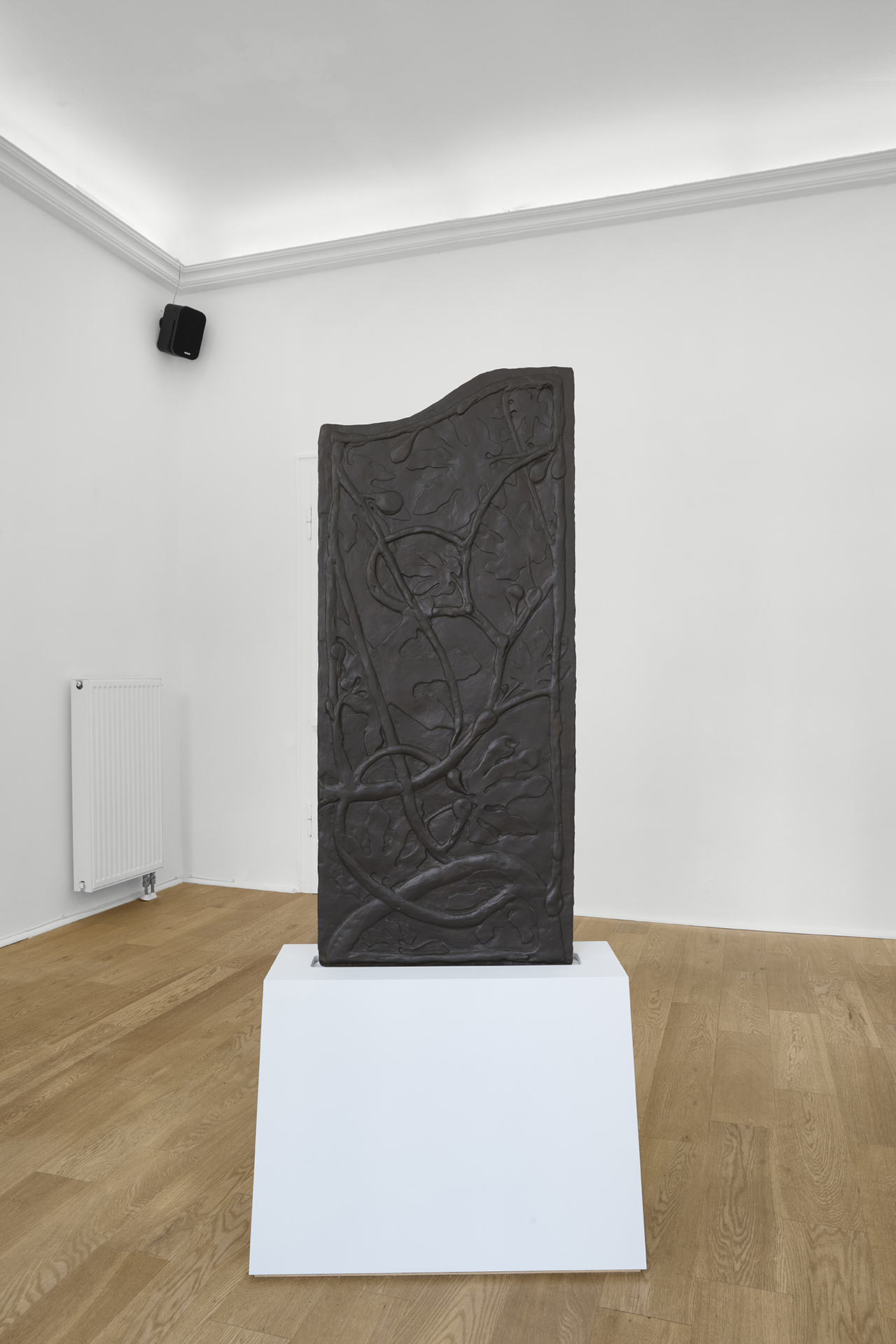 Beth Collar & Elif Saydam, Saloon Door (left), 2021, plaster, polystyrene, acrylic paint, aquarelle, 23k gold, custom plinth, beer coasters, coins, 160 cm x 68 cm x 26.5 cm
