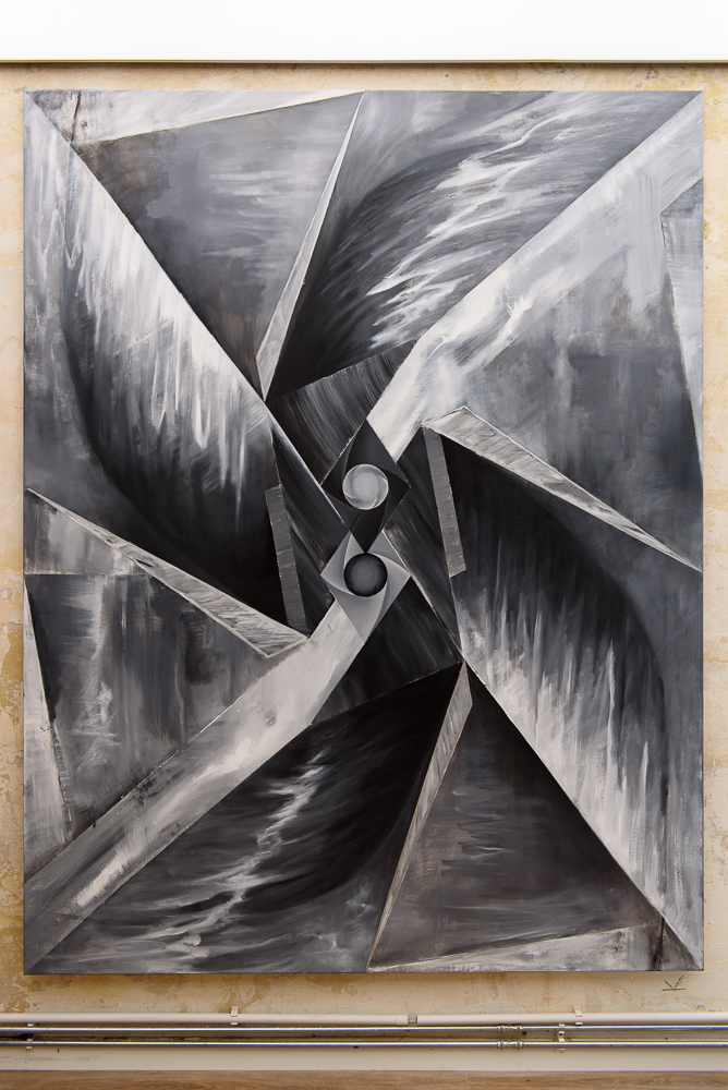 Jung Min Lee, Gate 1, 2021, oil, acrylic and aluminum lack on canvas, 195×150 cm