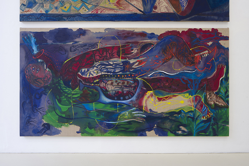10. Alice Visentin, Midnight Fishing Party, 2021 (Oil, watercolour on canvas, 100 x 200 cm).