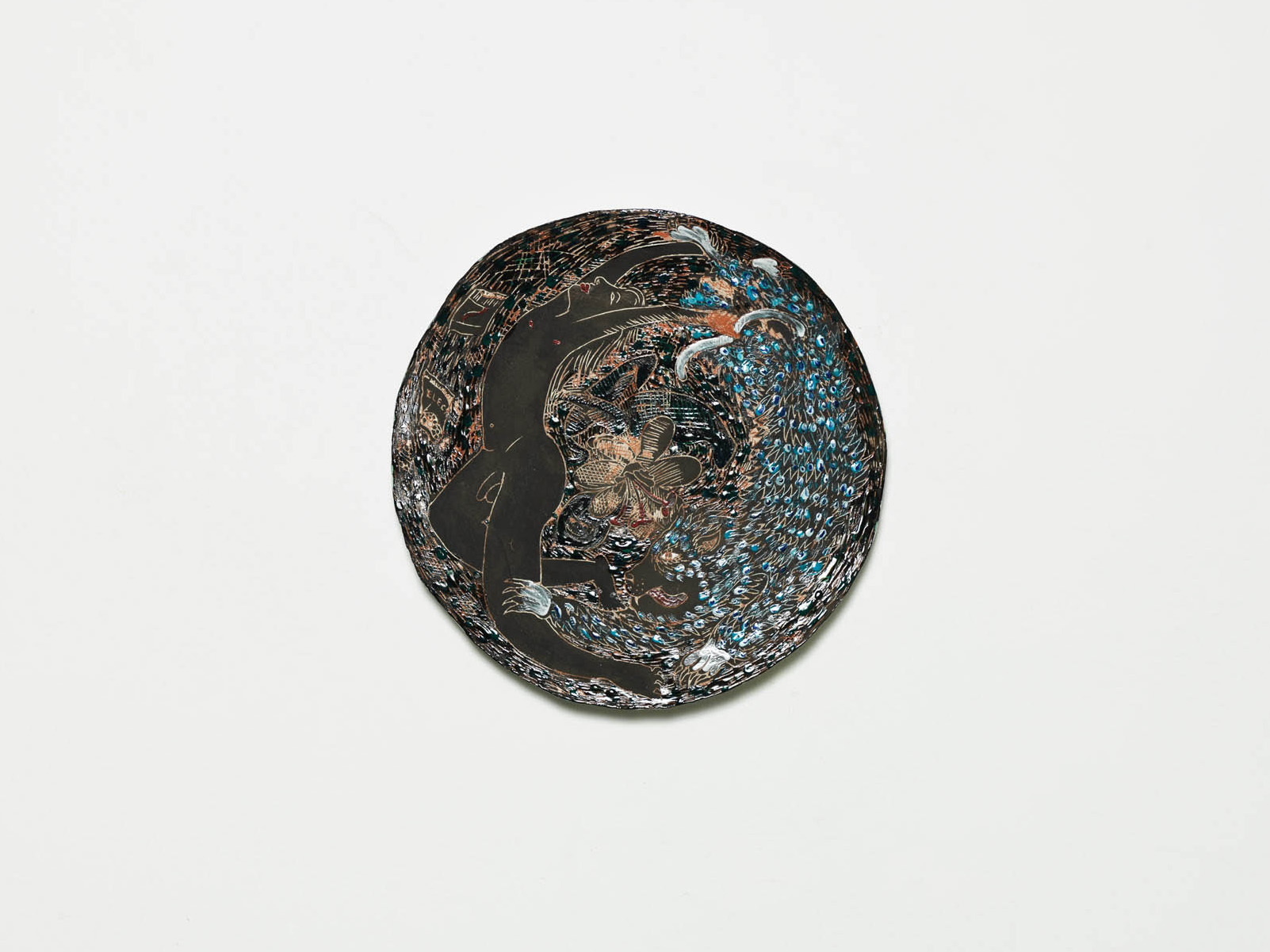 Paul DD Smith, In the Garden, 2020, Glazed ceramic, Diameter 34 cm x 3 cm