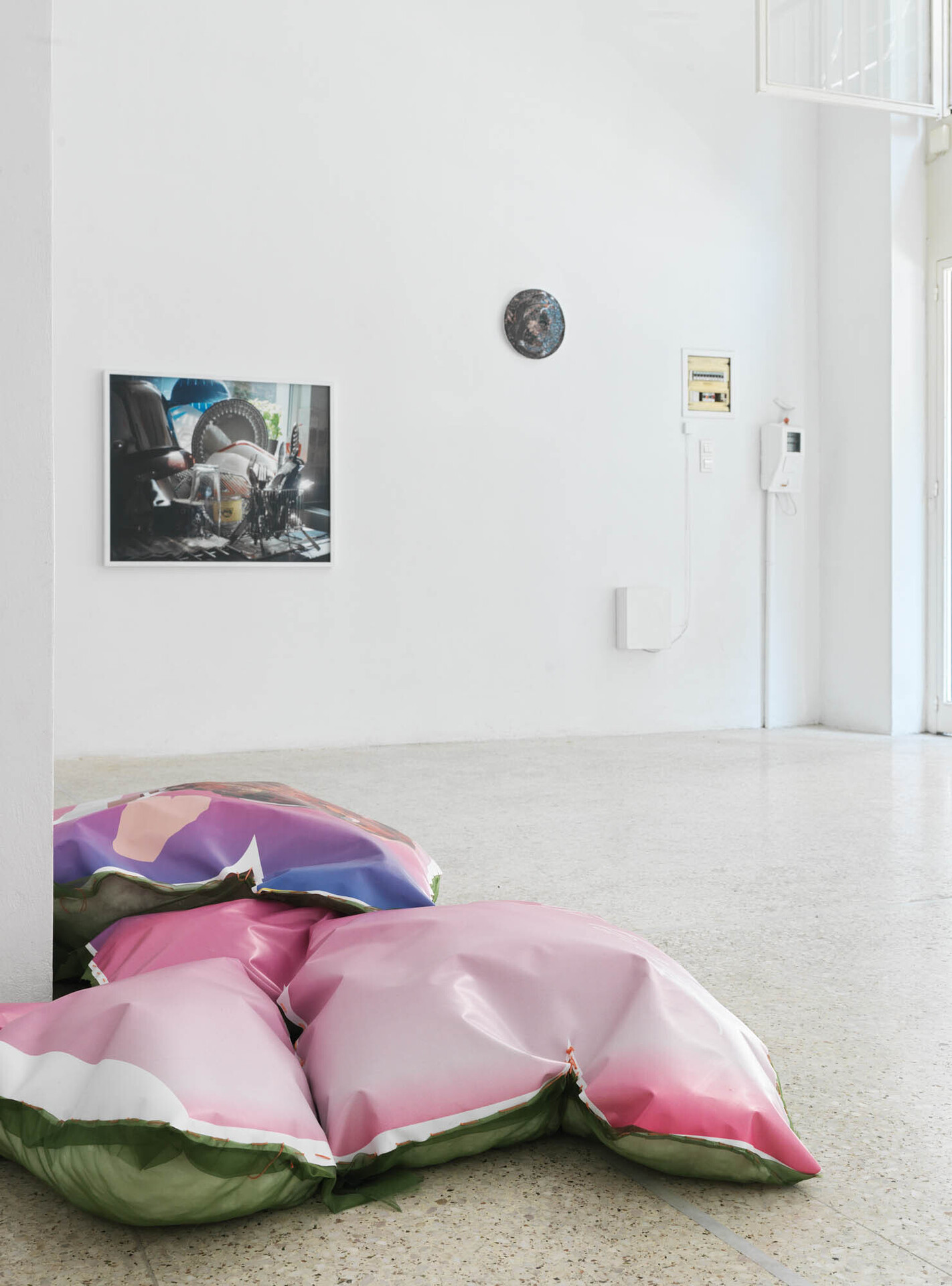 Valinia Svoronou, The days we spend together I-II, 2021, Digital print on PVC, fabric, synthetic cushion filling, cotton thread, two parts, Dimensions variable