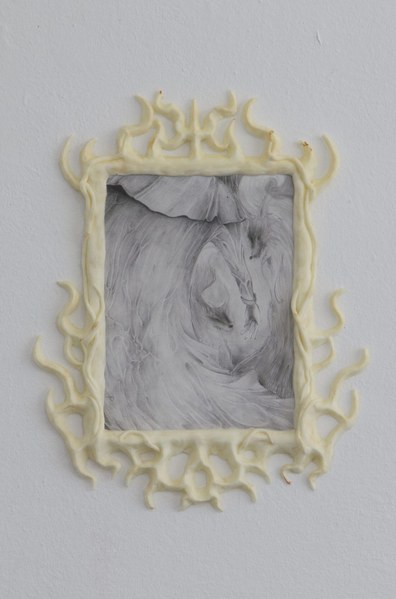 hard taming, 2021, pencil on paper, polyurethane