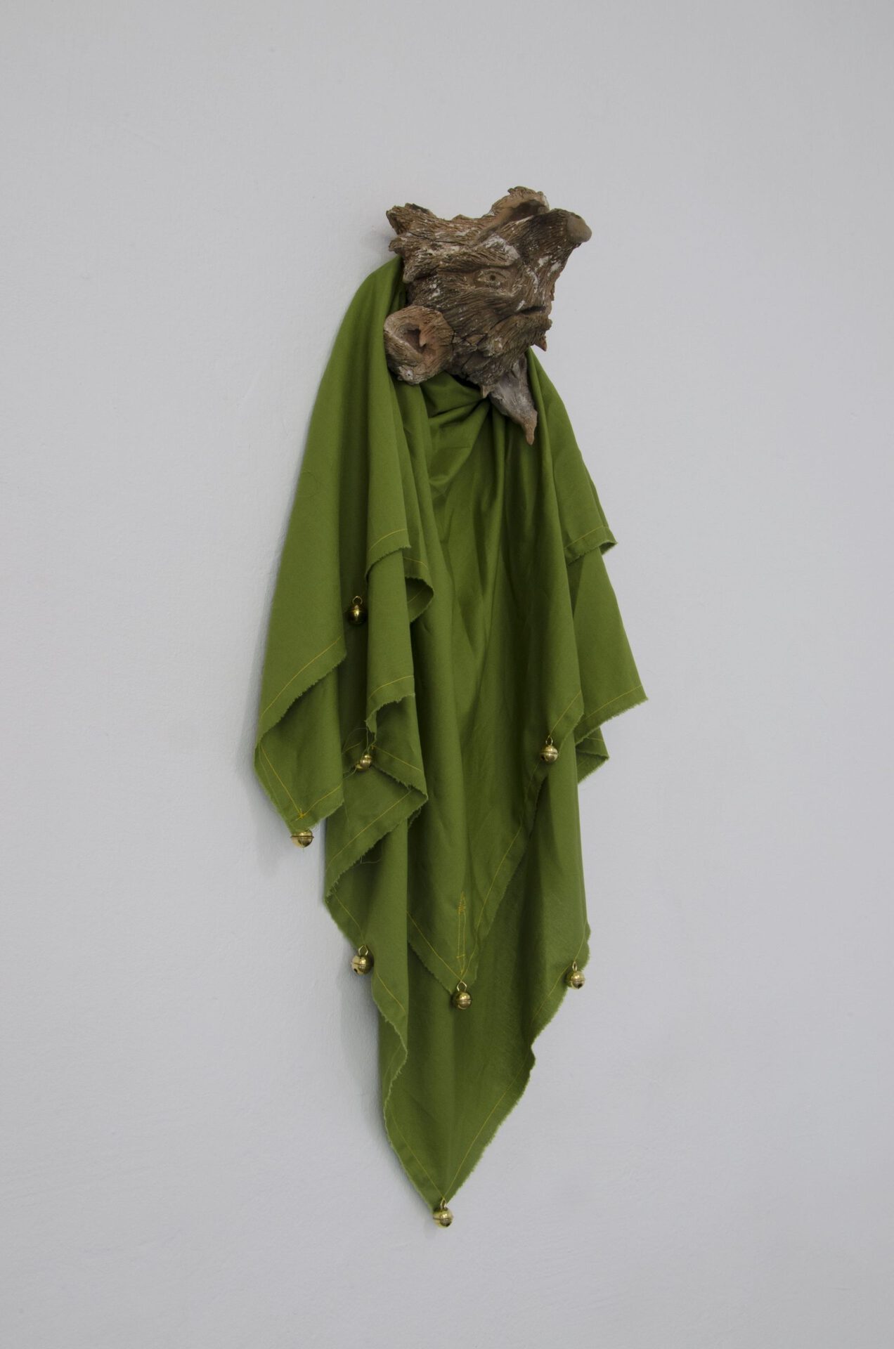fool, 2021, burnt clay, cotton, bells