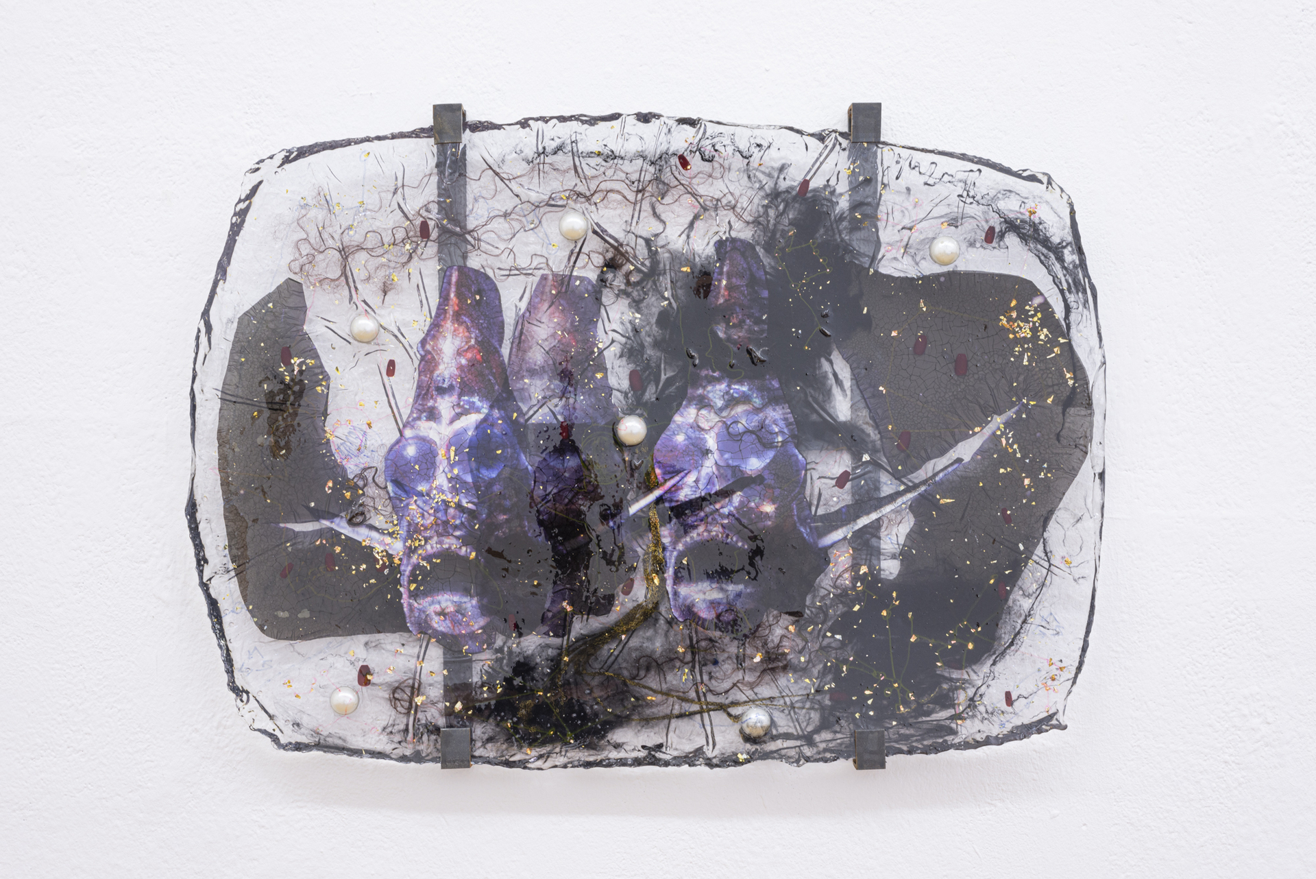 Theresa Weber, Cosmic Momento Black, 2021, collage in polyester resin, 68 x 90 cm
