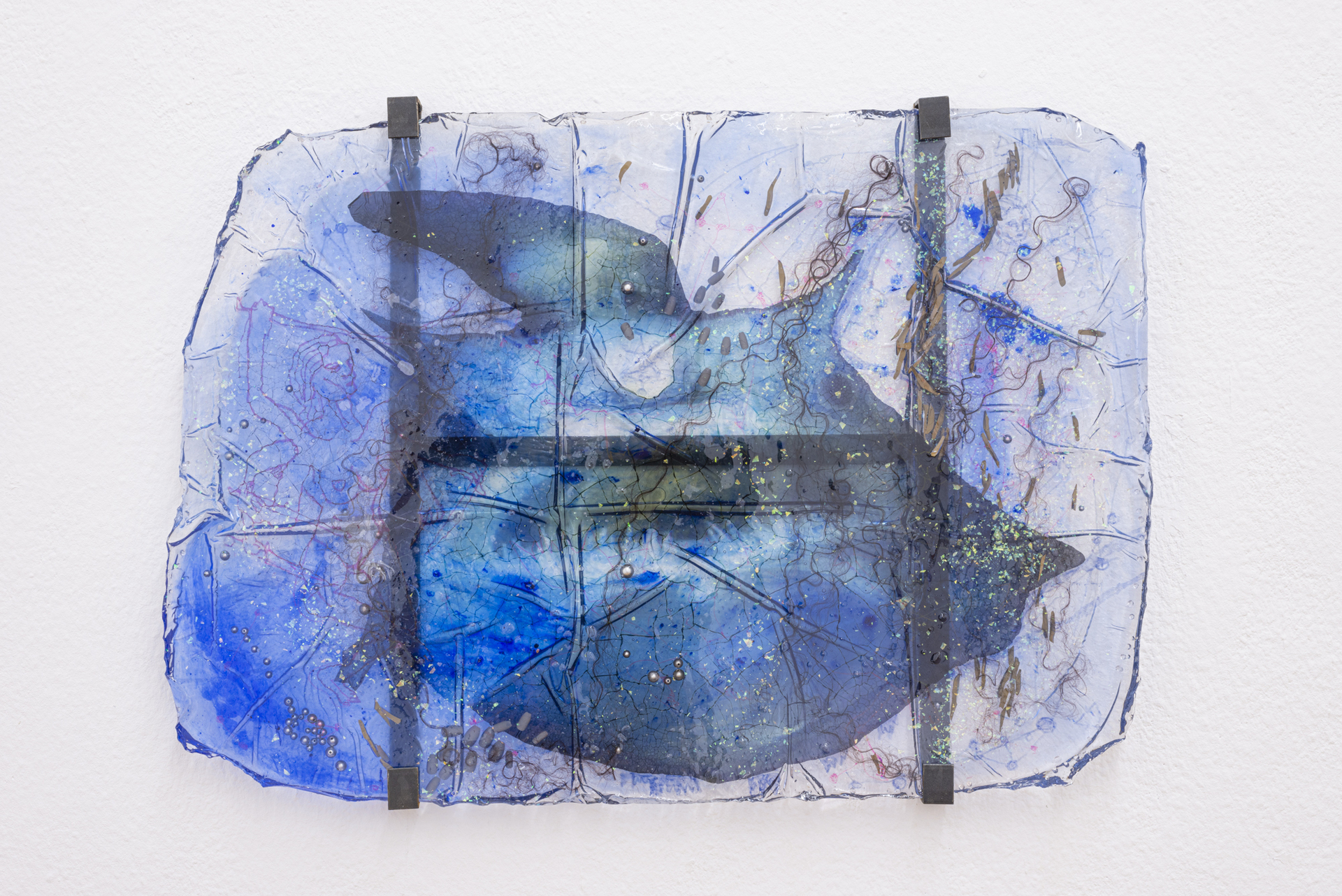 Theresa Weber, Cosmic Momento Blue, 2021, collage in polyester resin, 75 x 90 cm