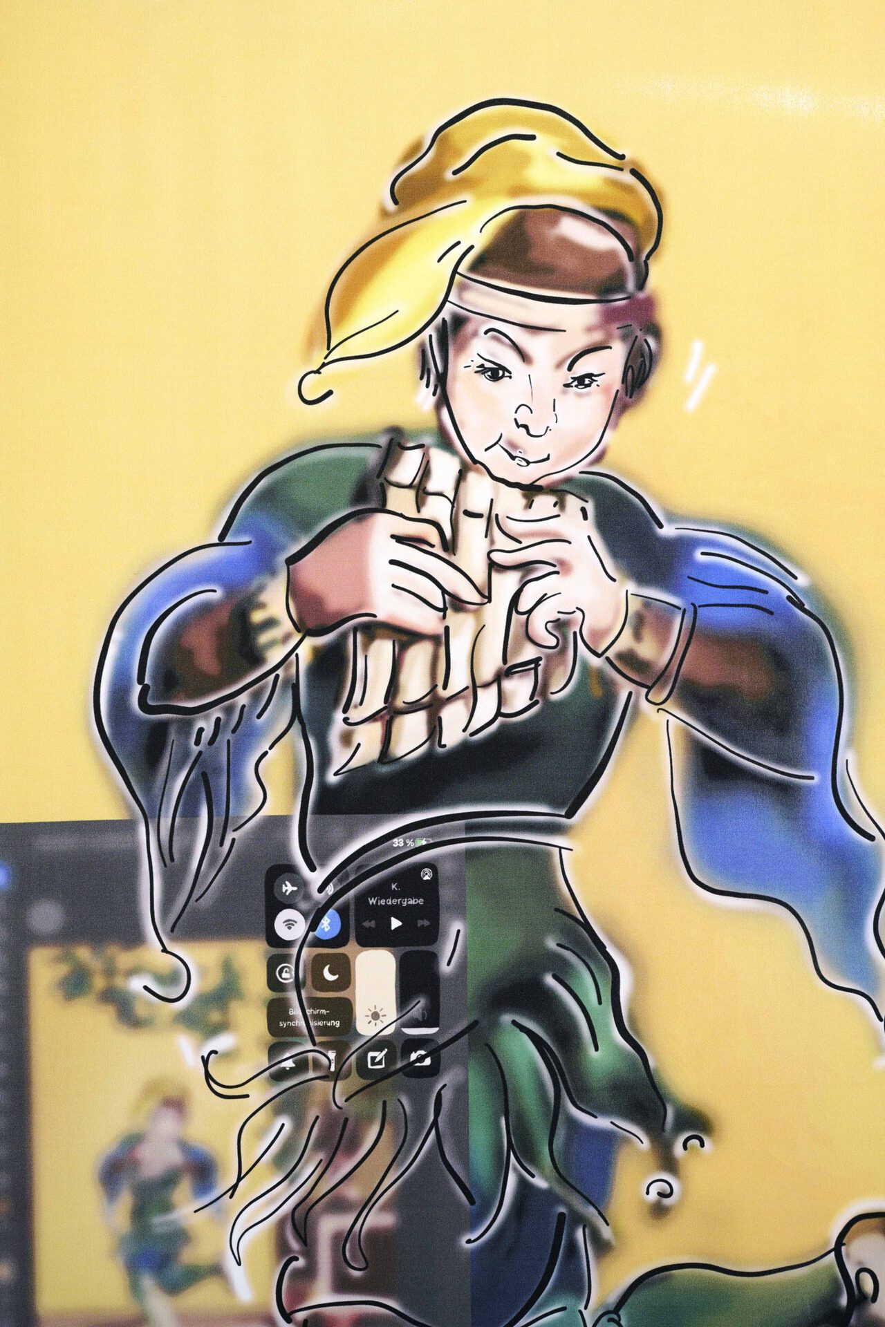 Ding! (West) 2021, digital print on silksatin, aluminium tube, 218 x 117cm