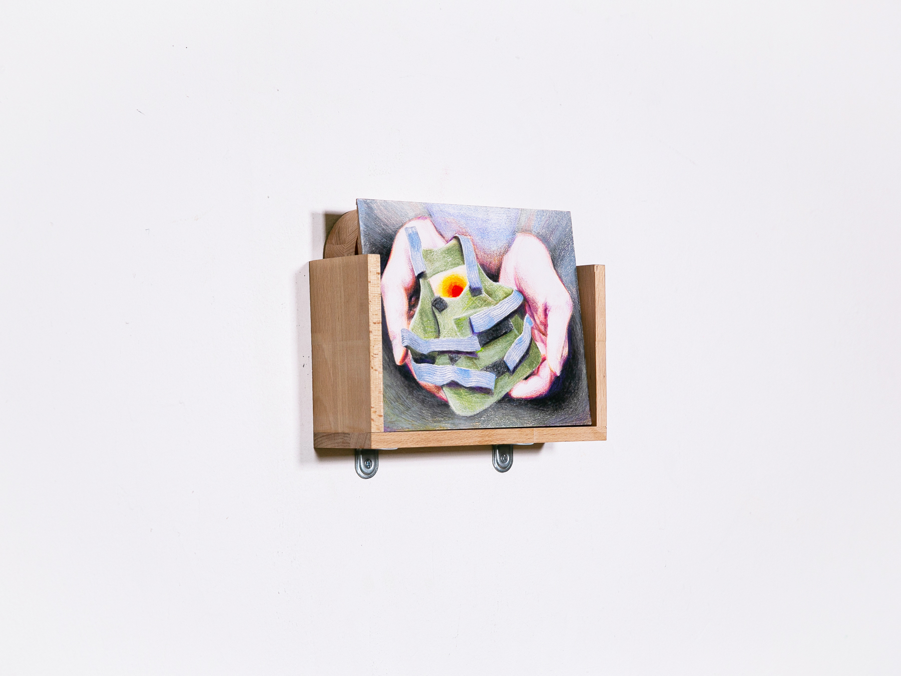 Nicholas Stewens, Recruiting, 2021, Coloured pencil on paper, wood, 19,5 x 25,5 x 8 cm