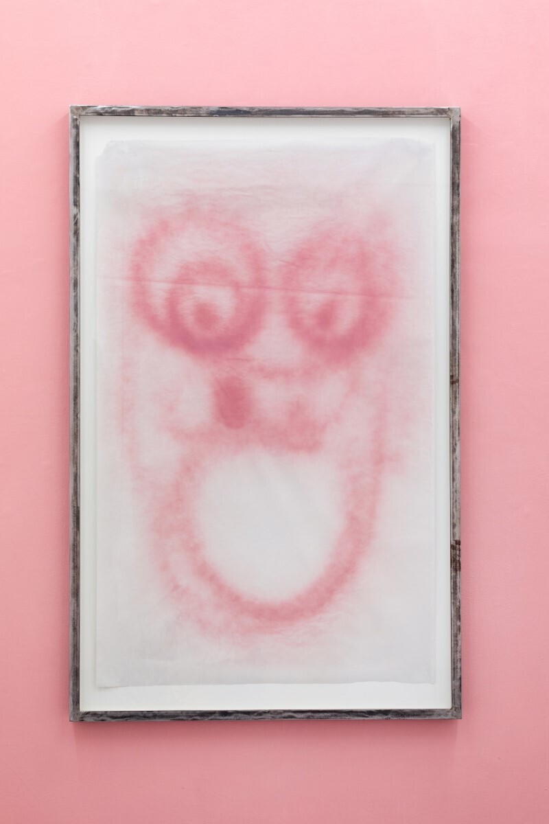 Alberto Tadiello, Night Blind Drawings, 2021, spray on paper, iron frame, laminated chipboard, cm 115 x 180 x 5