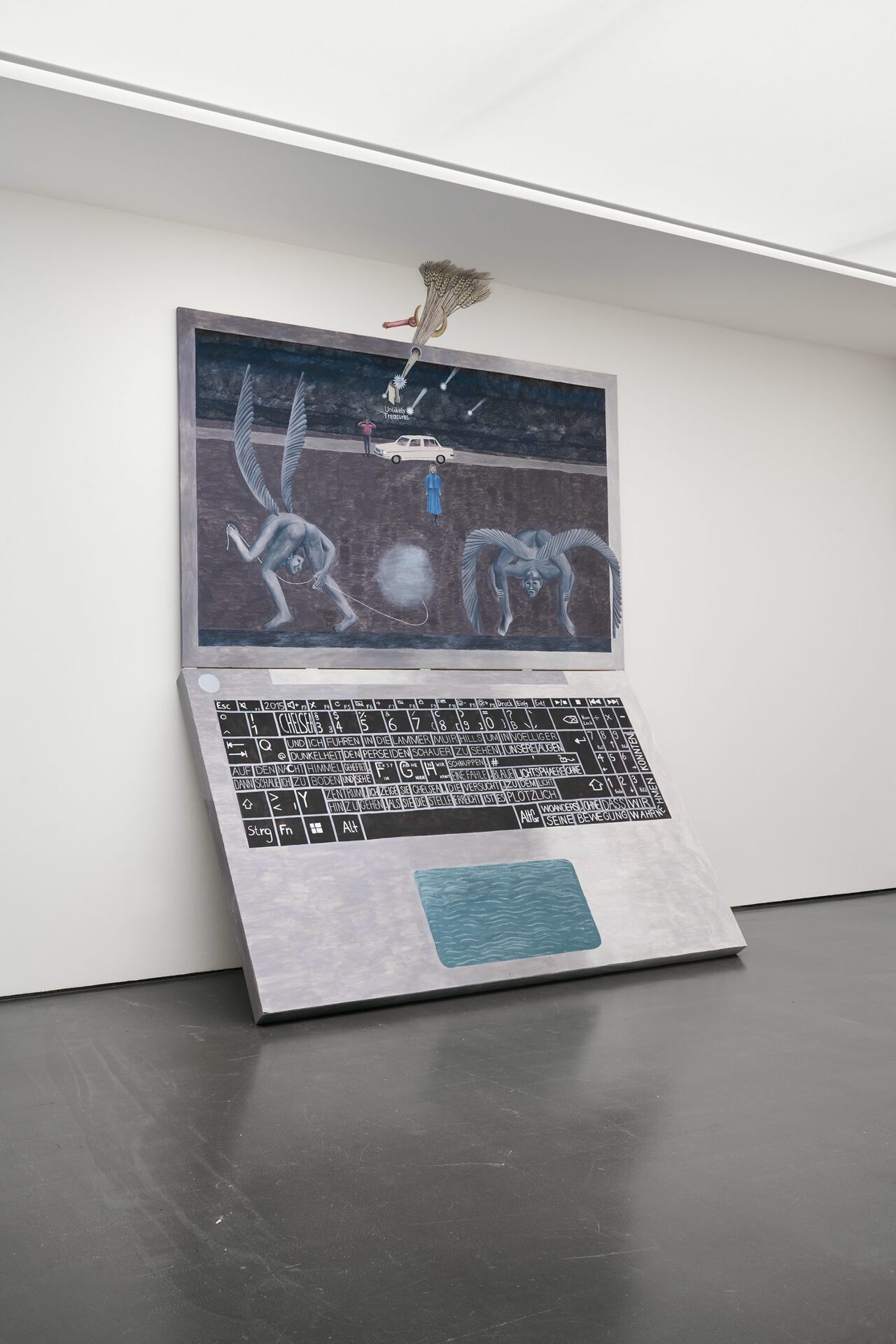Der Perseidenschauer, 2021, wood sculpture, painting, 214 x 330 cm (screen) / 214 x 330 cm (keyboard)