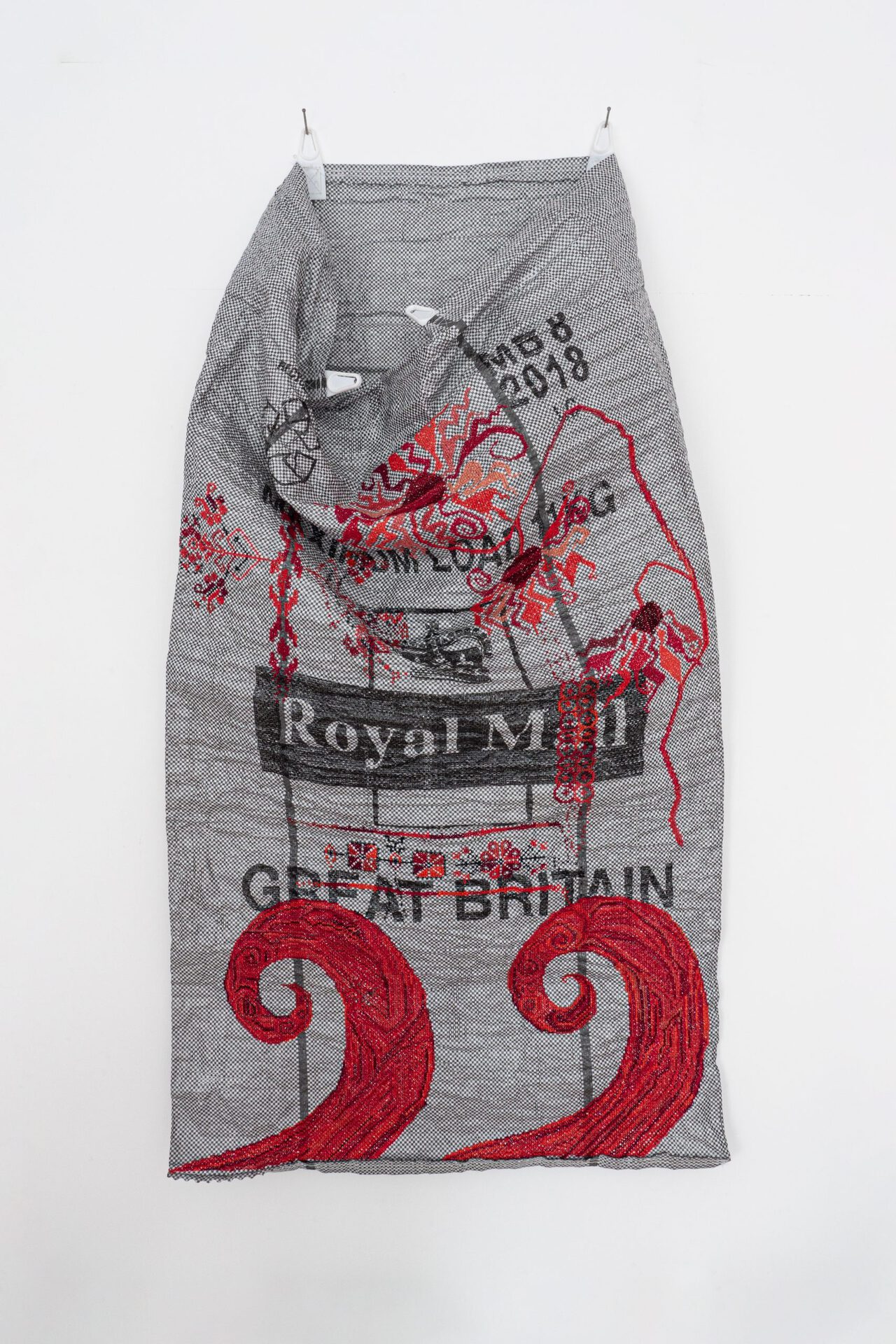 Ayla Dmyterko, Global Talent Visa, 2019-21, Woven polyurethane sac and embroidery thread, 58 x 105 cm
