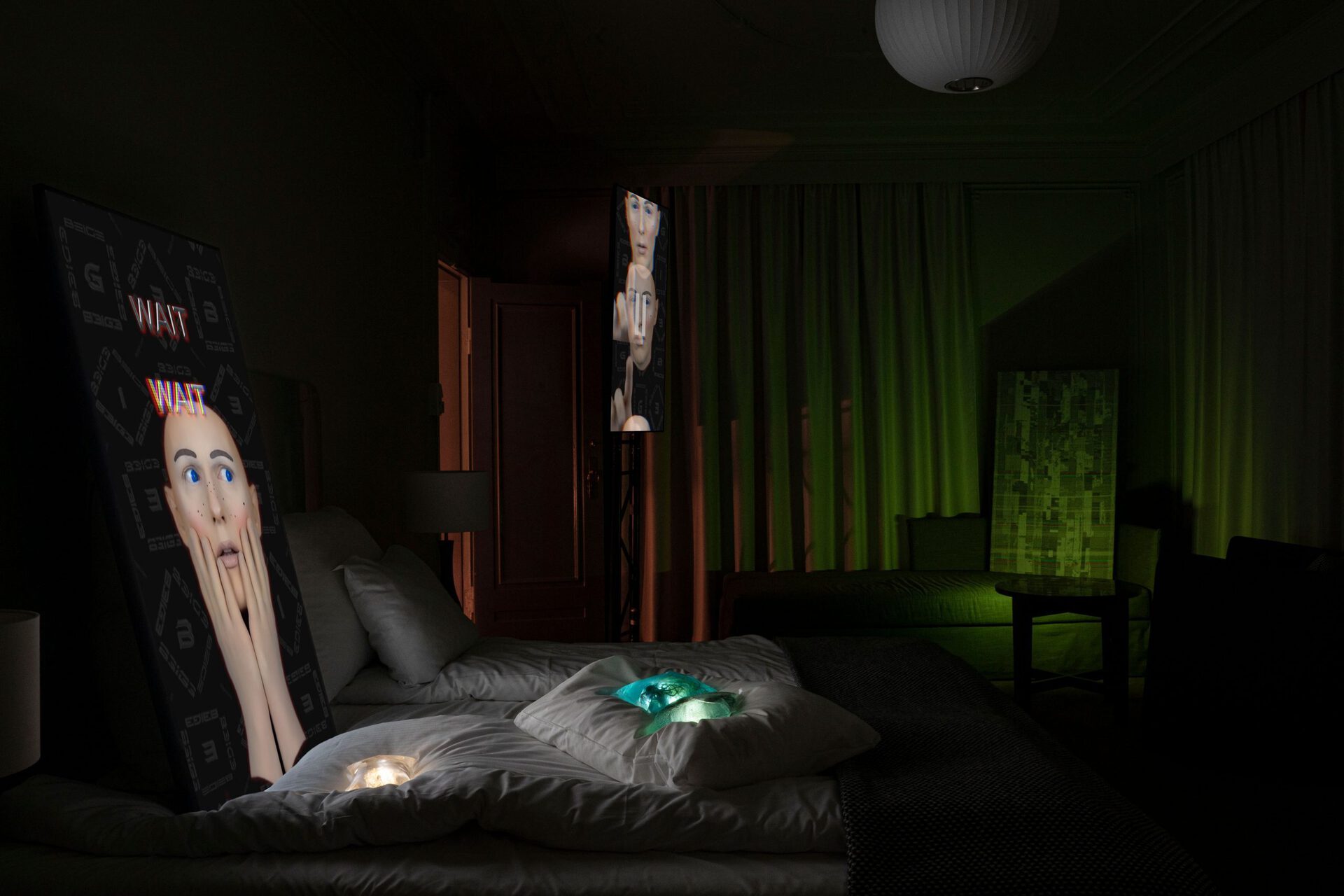 Andreas Knag-Danielsen “VIDEO REACTIONS” (2021) 3 channel HD video on vertical TV screens. Dimensions variable.