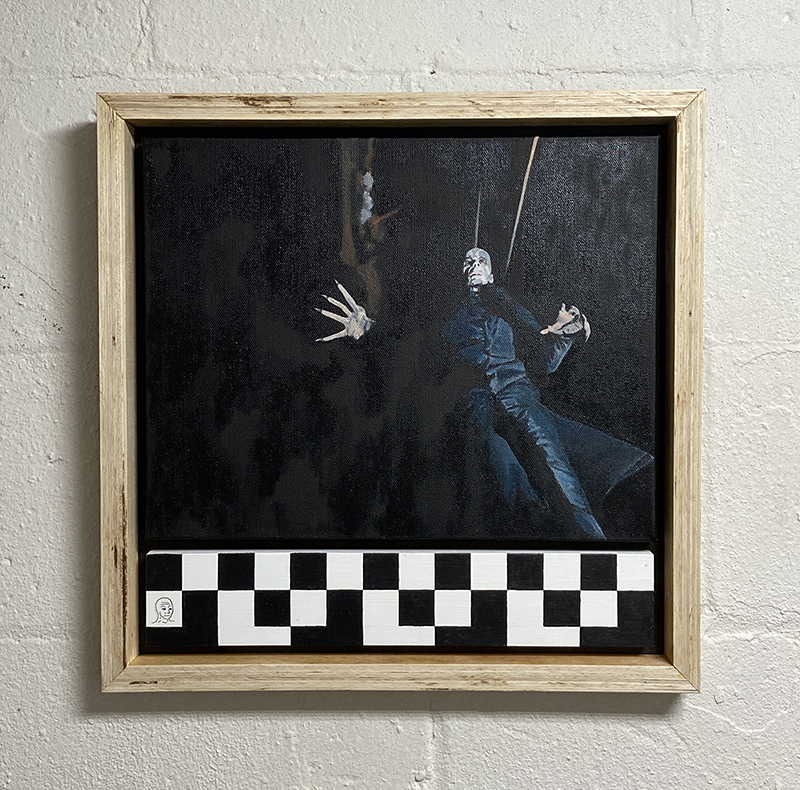 Ben Sang, Pilgrim II, 2021, oil on canvas, wood, 15 x 15 in / 38 x 38 cm