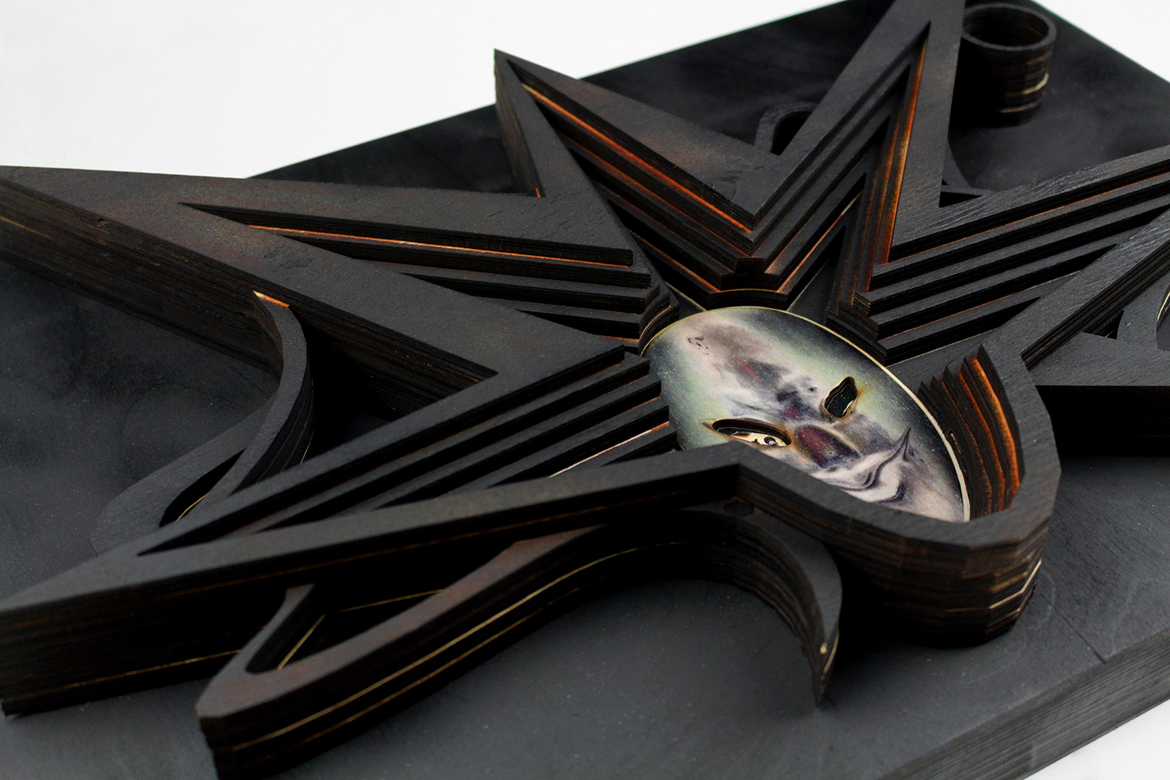 12th performance «surveillance witness», 2021, acrylic, UV print, multilayer plywood relief, 33x50 cm