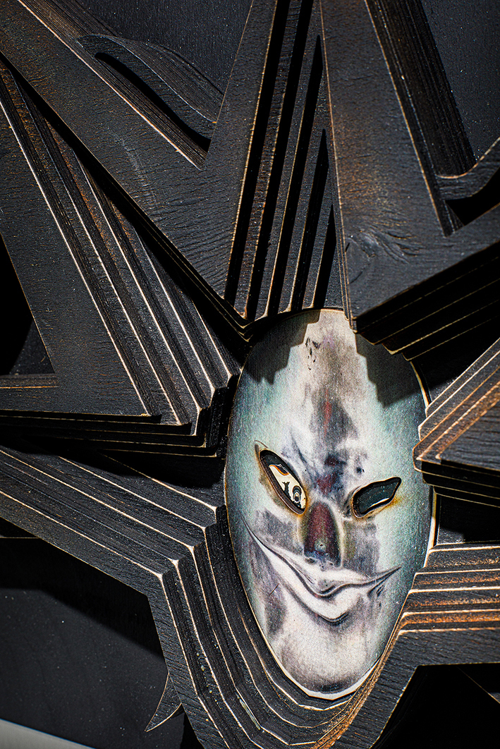 fragment. 12th performance «surveillance witness», 2021, acrylic, UV print, multilayer plywood relief, 33x50 cm