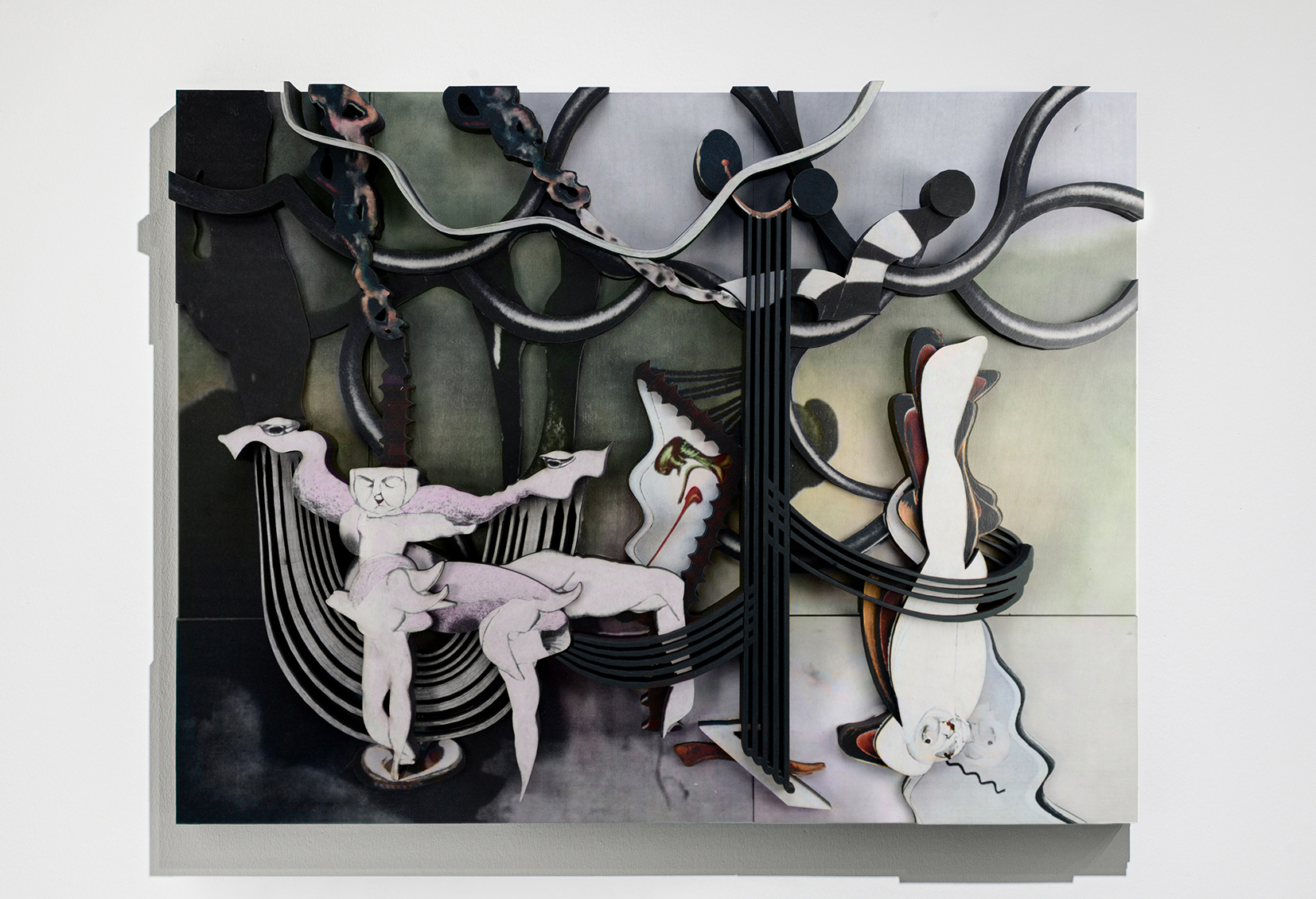 2nd performance «thread of sight», 2021, acrylic, UV print, multilayer plywood relief, 60x80 cm