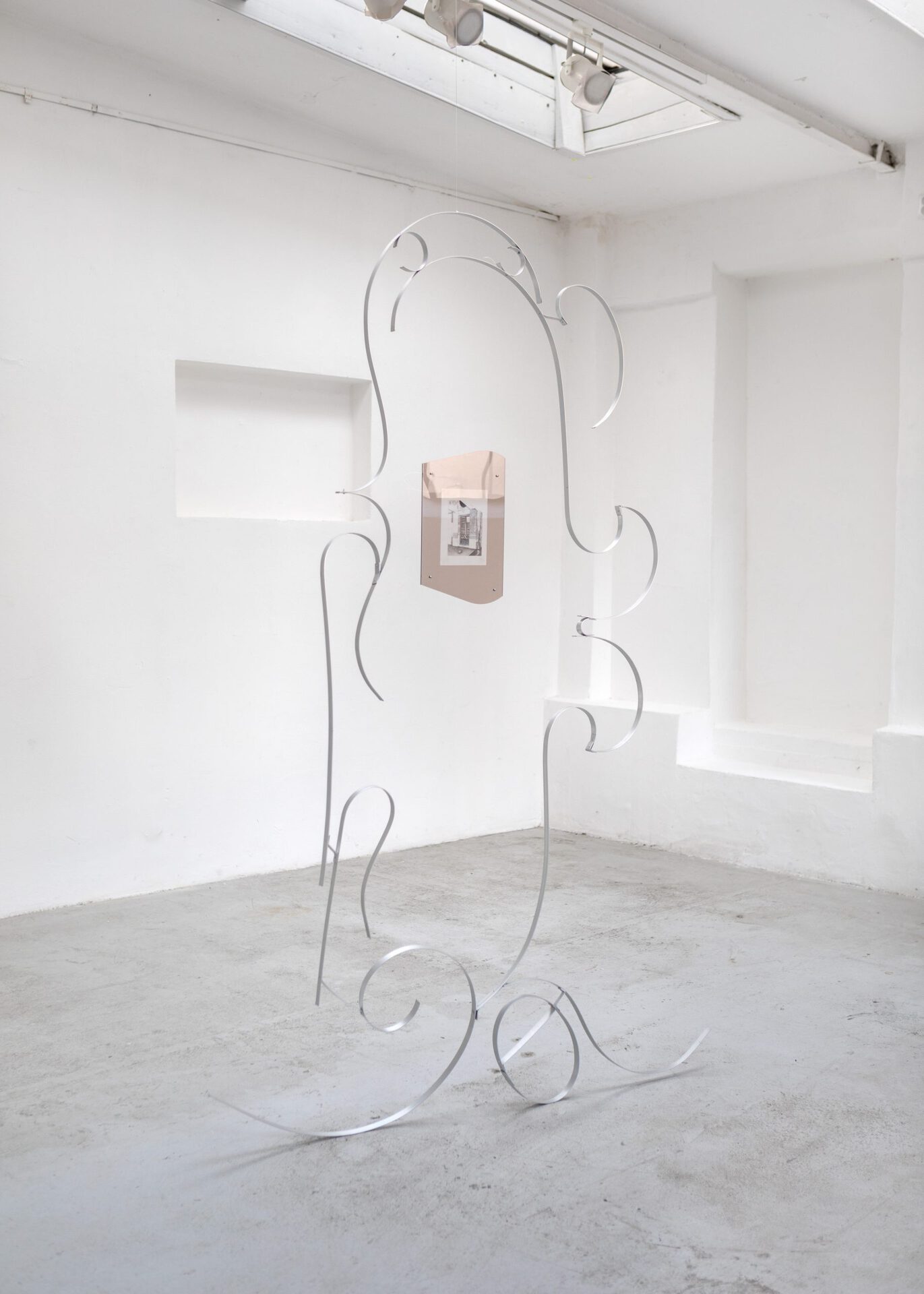 07 Néphéli Barbas  Birdie II  , 2021, aluminium, plexiglass, drawing on paper, 210 x 125 cm