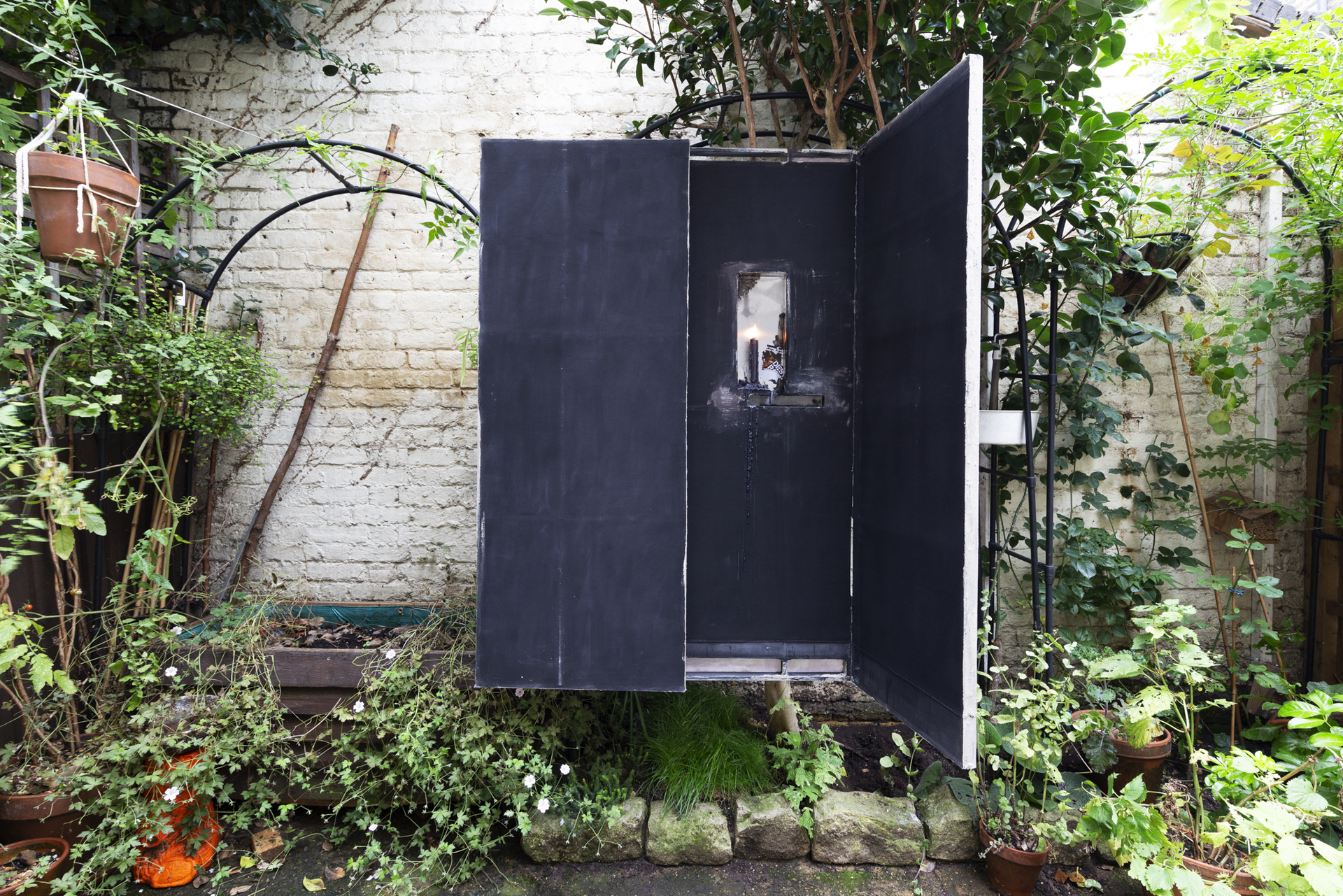 Henrik Potter A weakness (very cold), 2021 Oil paint, wood, muslin, air dry clay, glue, hinges, candle 151 x 104.5 x 7 cm