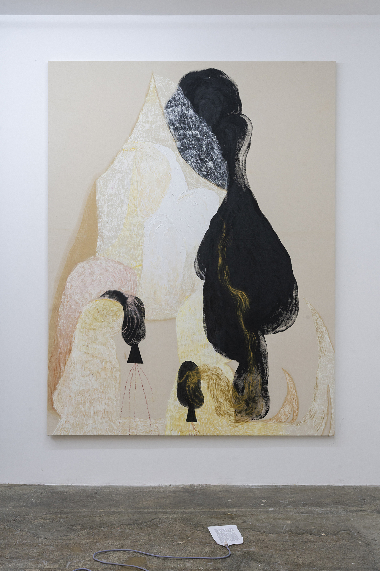 Edouard Nardon, One foot is in the water, and one foot is on the land, 2021 Gesso, marble dust, acrylic, pigments, linen oil on canvas, 195 x 150 cm