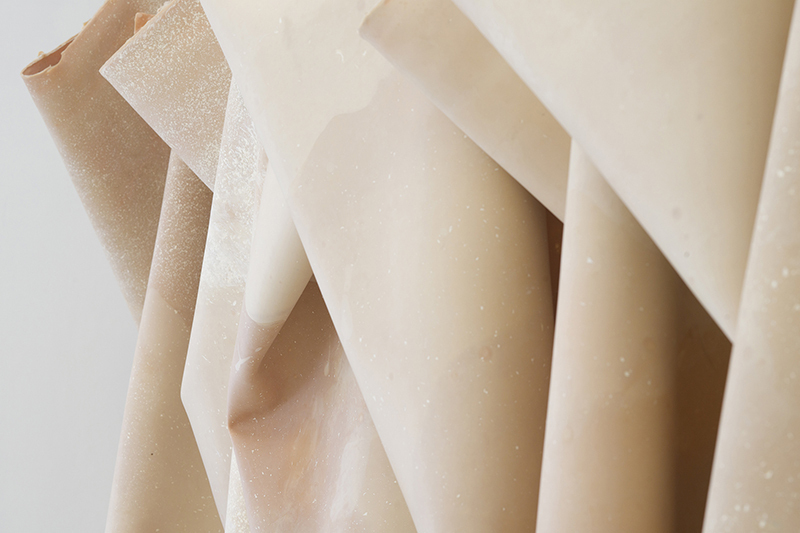 Liesl Raff, Curtain (detail), 2021 (Latex, talcum, rope, jute, aluminium, steel, dimensions variable).