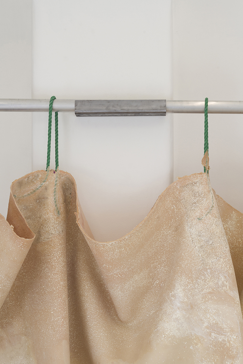 Liesl Raff, Curtain (detail), 2021 (Latex, talcum, rope, jute, aluminium, steel, dimensions variable).