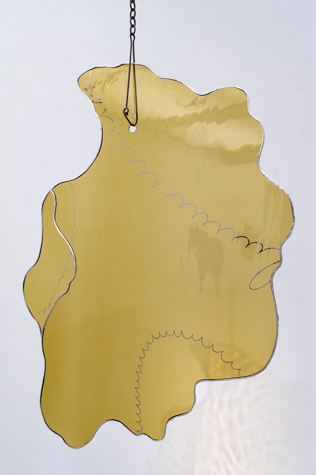 Untitled, 2021, Platinum on mouth-blown antique glass, led, metal, rubber ca. 80x60x0,5cm