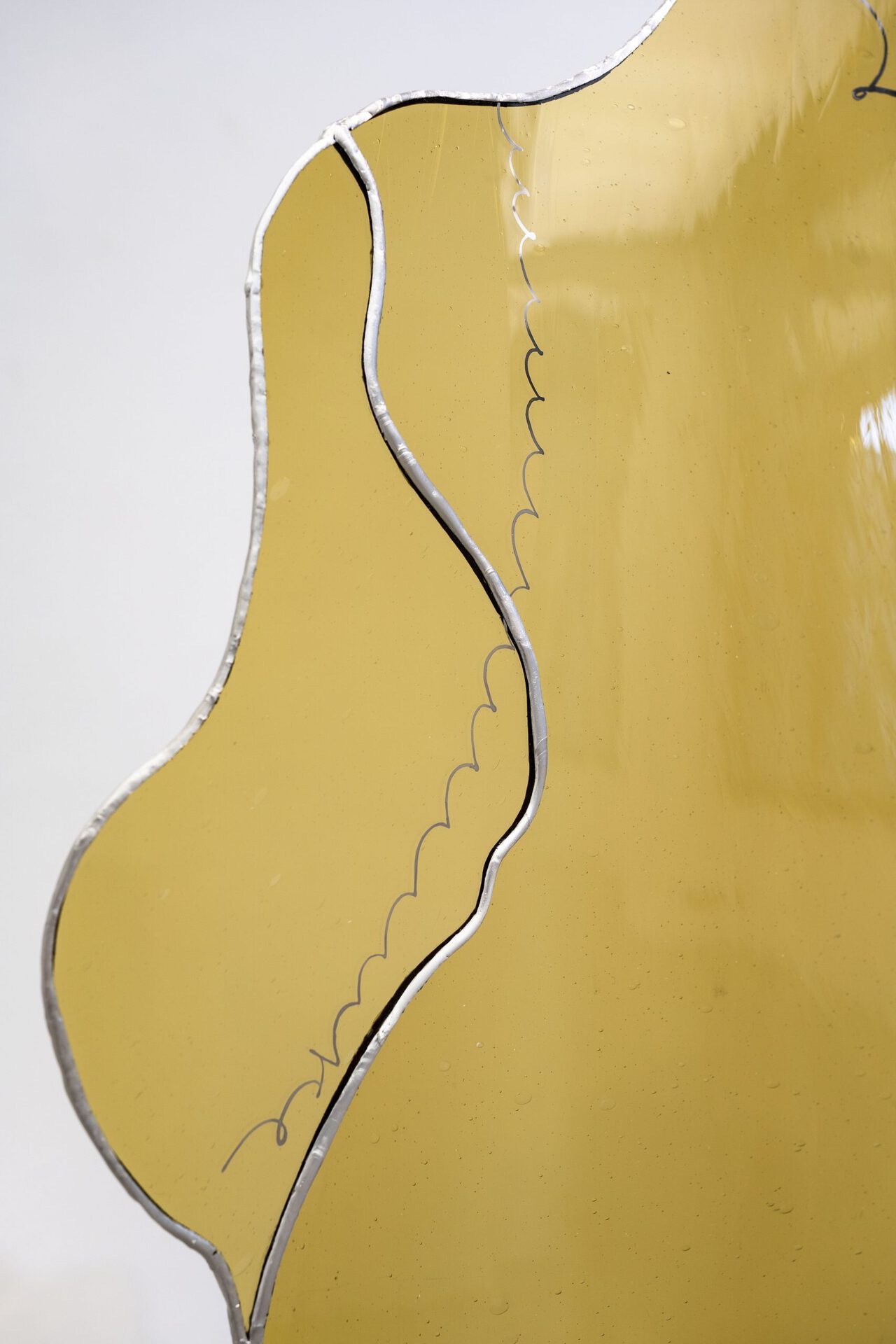 Untitled, 2021, detail, Platinum on mouth-blown antique glass, led, metal, rubber ca. 80x60x0,5cm