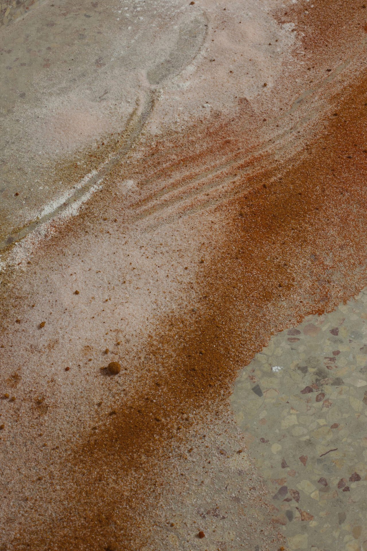 Monia Ben Hamouda, It’s a Windy Day in Tataouine - detail-, 2021 Wood, fabrics, spice powders 334x130x35cm